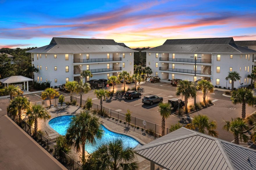 BACK ON MARKET! New 2 BR 2 BA Hidden Lake Condominium  ground floor/end unit  in prime location on W end of Scenic 30-A in Blue Mt Beach. Gated complex completed Summer of 2020, only 45 total units with 3 nearby accesses to undisputed County owned beaches. Development features modern 'Zero Entry' pool, Fitness Center; BBQ grills  and plenty of overflow parking.  Minimal HOA fees include internet, pets allowed. Interior boasts 9' ceilings, LVP flooring, granite counter tops throughout; stainless appliances; washer & dryer; Numa balcony doors. Walk or bike to all of the amenities of nearby Gulf Place including Perfect Pig and Shunk Gulley's restaurants. Goatfeather's Seafood Market/eatery and Local Catch Pub also very close by.  Recently renovated Santa Rosa Golf course-'Purest golf on the Emerald Coast.'- approximately 1 mile. This unit has never been rented, but much potential. 2021 tax amount posted is estimate based upon current exemptions applied. Sellers are Lic. Realtors doing business in Florida.