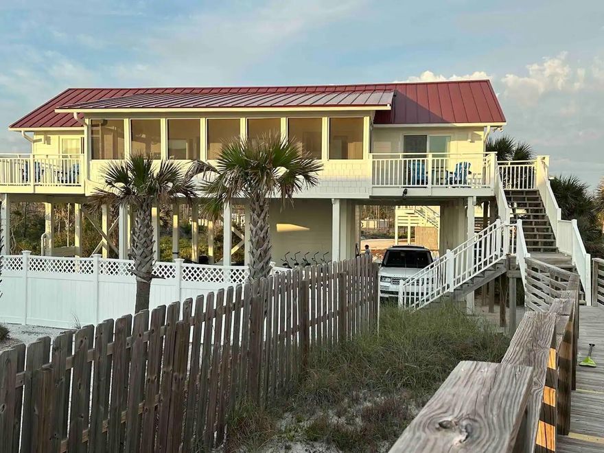 REDUCED PRICE AND A VERY MOTIVATED SELLER!! BRING ALL OFFERS!!North Cape San Blas classic Florida Cottage is a true hidden gem with stunning westerly facing sunset views and easy beach access. There are 1st tier beach cottages that say they have views and then there is this one! This 3 bedroom 2 bath open floor plan design is perched just behind the dunes from the Gulf and accessed by your own private boardwalk. Secluded and pristine, there are panoramic ocean views from every room. Large gulf-side screened porch accessed from the main living level via three double doors that open in the cooler months for the ease of indoor to outdoor ambiance. Stunning sunset views from the porches and inside. Larger master en suite, with private balcony is opposite of the other two bedrooms,  one of which also has its own gulf-side private balcony for added privacy and viewing all of the impromptu natural scenes that are always a pleasant surprise at the Cape! A lovely coastal décor throughout makes this home a bastion of relaxation for anyone. Fresh interior painting last year and newer appliances. There is a large and covered outside entertaining area under the home that boasts a propane fire pit and numerous lounging areas. No worries about future construction here, as the newly constructed gulf front homes to the south are in line with this first tier home in order to insure unobstructed views to the southwest ! Also, only a little over 1/2 mile and easy access to the state park where one can enjoy bay access or launch a boat. Vacation rental so this is by appointment only. All dimensions were obtained via the Gulf County Property Appraiser's website. Please verify if important.