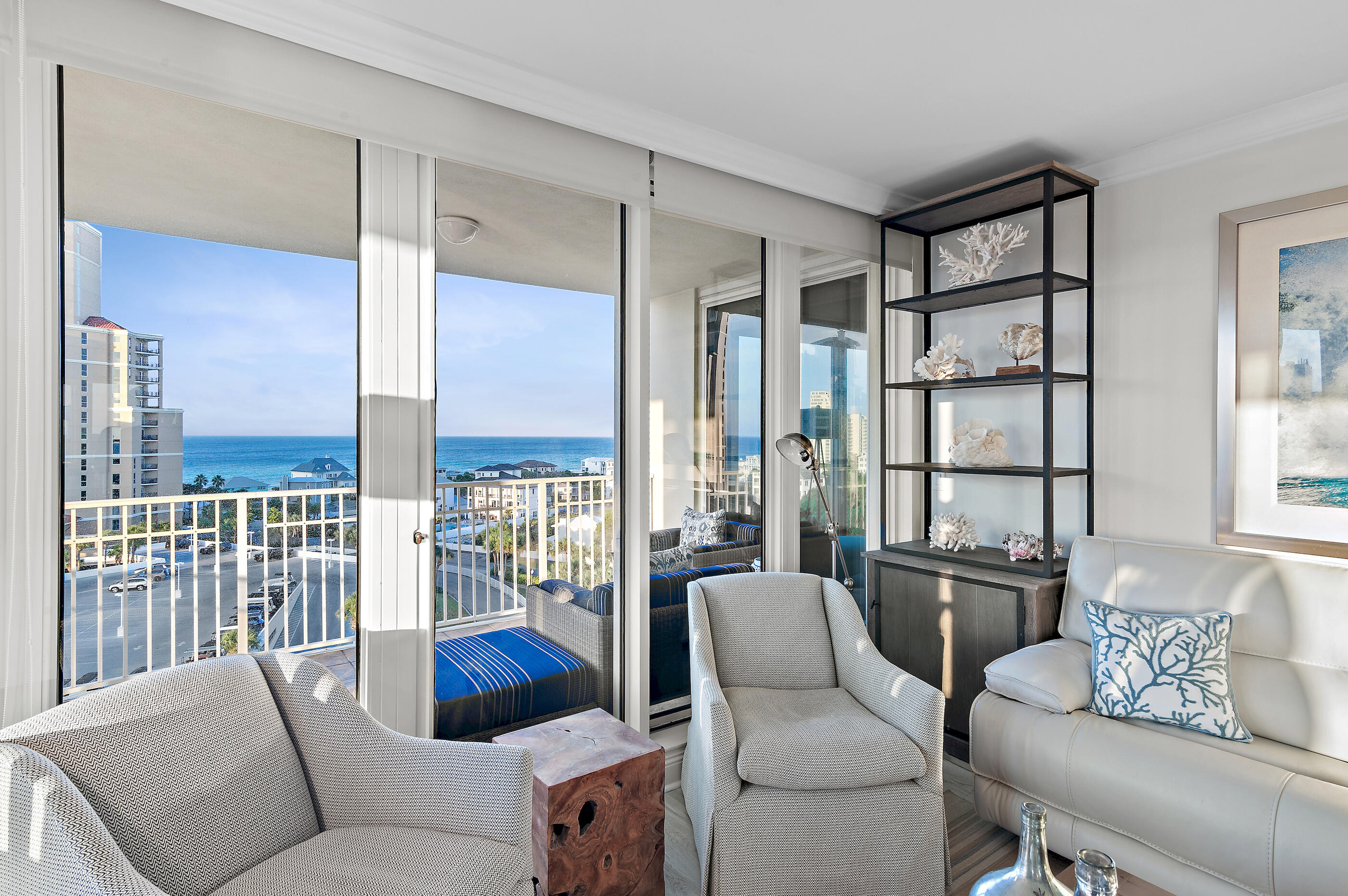 Discover an exceptional opportunity on the 9th floor of One Beach Club, where panoramic views stretch for miles along the Gulf Coast -- all the way to Panama City Beach. This rare end-unit residence boasts a coveted wrap-around balcony, capturing vistas that create a stunning backdrop for everyday living.Inside, the home is presented in pristine condition and offered fully furnished, making it ready for immediate enjoyment. Thoughtful design allows natural light to pour into every room, highlighting the open floor plan that seamlessly blends indoor and outdoor living.A deeded golf cart space with a 6-seater golf cart is included -- a valuable asset within the resort, providing effortless access to all that Sandestin(r) Golf and Beach Resort(r) offers.Ownership at One Beach Club provides access to the resort's private beach club, enhancing the experience with beach chair set-ups, a gulf-front pool, restaurant, and a variety of activities for all ages. On site, residents also enjoy a resort-style pool, fitness center, covered parking and guest suites. Beyond the property, the resort offers:
" Award-winning golf courses
" World-class tennis & pickleball facilities
" Full-service marina for boating and water sports
" Dining, shopping, and entertainment at The Village of Baytowne Wharf, The Market Shoppes of Sandestin ?? and Grand Boulevard
" Live performances including concerts and theater, all a short golf cart ride away
Positioned above the palm trees and set apart by its sweeping balcony, furnished interiors, beach club privileges, non-rental setting and included golf cart, this residence stands out as one of the most remarkable offerings within the resort.