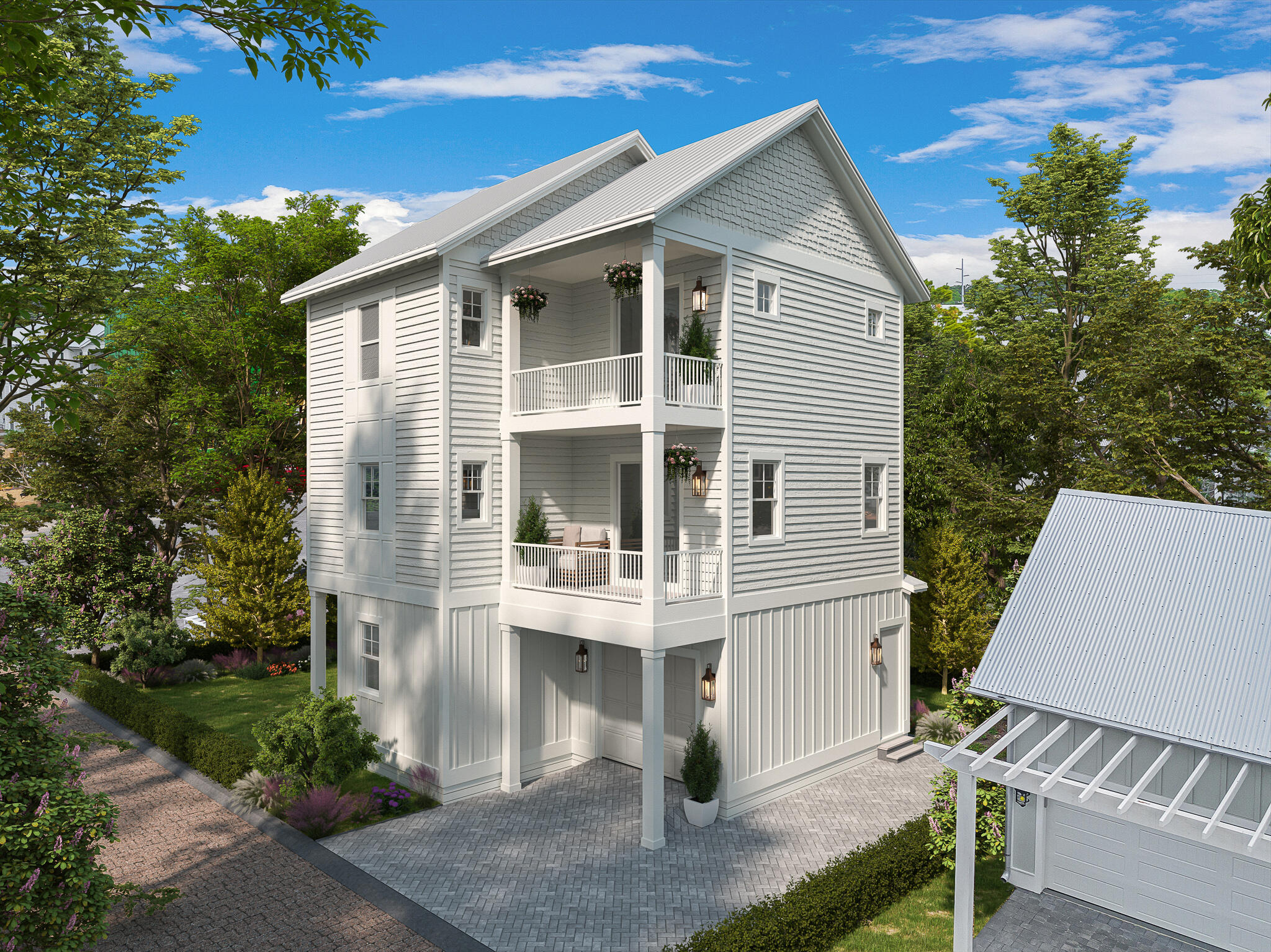 TO BE BUILT The Hydrangea plan is a coastal beauty. From the moment you enter this light and airy space, you know you've found your perfect beach getaway. This versatile floor plan includes second floor living with tabby finished fire place and custom built mantle. The open concept living has shiplap along the dining-great room fireplace wall. Transitioning easily to the kitchen you'll find Thermador stainless appliances, shaker style painted cabinets with spacious island, gorgeous tile back splash and quartz countertops. The well appointed master bedroom has a vaulted ceiling with center box beam, and batten Photo renderings represent how home might look only. Home is not furnished. Builder reserves the right to make changes due to availability. free standing stone soaker tub, vintage look mirrors over double vanity and seamless walk in shower with professional designer tile package in warm and neutral tones.