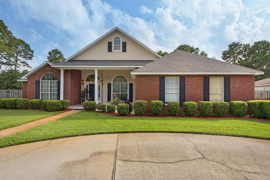 This is a gorgeous brick home with 4 bed and 3 and a half bath with an open floor plan. It sits on a beautiful large lot on the prestigious Indian Trail in the heart of Destin. Start with the grand entry, high ceilings and brazilian cherry hardwood floors that extend to kitchen, all living areas and office room. The architectural features in this elegant home includes beautiful crown molding, tray and vaulted ceilings, Gas fireplace, large windows, two living spaces and a spacious office. The kitchen is optimally designed for entertaining with stainless steel appliances, granite countertops, and plenty of extra seating at the bar along with a walk in pantry and a breakfast nook. The huge master suite is with beautiful large windows overlooking the pool and his and her walking closets.