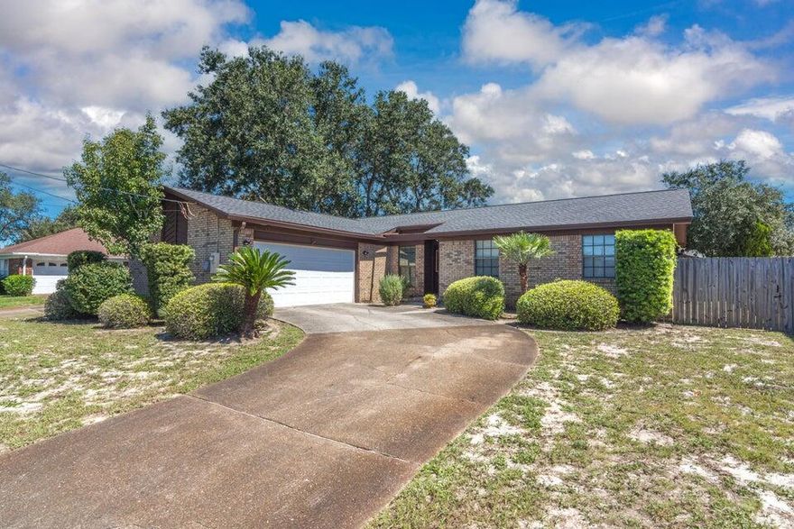 Location Location Location!!!  Convenient to Hurlburt Field, shopping and beaches. This brick home has a newer roof 2020 and newer AC 2019! The sunken oversized living room has a floor to ceiling fireplace. Kitchen has stainless appliances. This home has 3 bedrooms 2 baths and a small bonus room off the kitchen with built in book shelf that would make a great library or small office. Contact office 850-936-0700 for more information.