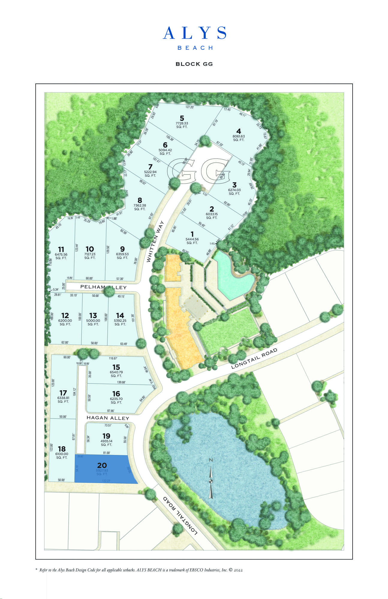 The Phase 4, GG Block section of Alys Beach is a neighborhood where nature dominates the scene and weaves its way through a varied collection of picturesque homes organized around the expansive nature preserve. Homesite GG20 allows an owner to design a masterful custom home on this site with its primary elevation fronting an east to west pedestrian path leading to the upcoming Silva Pool & Restaurant amenity creating opportunities for family activity. The collection of homes and gardens in the Phase 4, GG Block embraces the adjacent nature preserve. The neighborhood streetscape is characterized by a reflective canvas of undulating white garden walls that open into landscaped courtyards and gardens -- all set against a variegated assortment of the green and gold textures of the natural