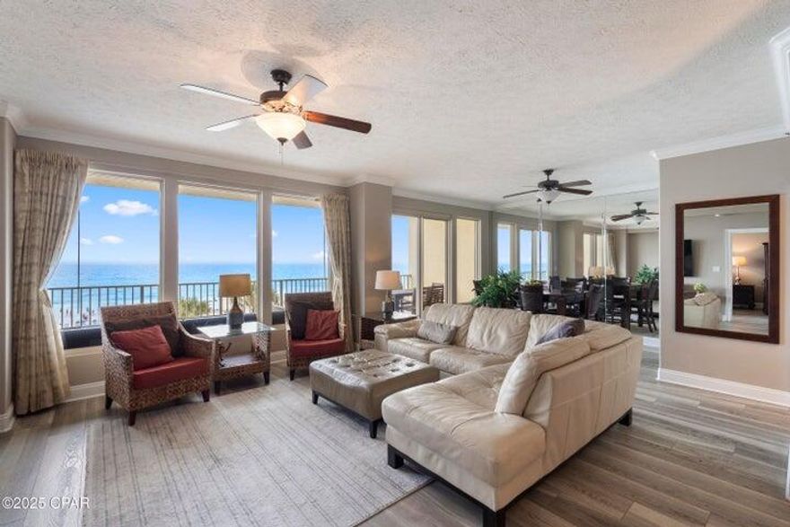 Welcome to Gulfcrest Unit 302--the ultimate beachfront escape you've been dreaming of. This oversized 2-bedroom plus bunk, 2-bath Gulf-front condo offers one of the most desirable and functional floorplans on the beach. Perfectly situated on the third floor, unit 302 delivers sweeping views of the emerald Gulf waters, the sugar-white sandy beach, and stunning sunsets--all views available from the oversized balcony, living room, dining area, kitchen, and master suite. Inside, you'll find a bright, open layout featuring 9-foot ceilings, expansive glass sliders, and a refined coastal-chic design that creates the relaxed feel of a beach house with the low-maintenance ease of condo living.
