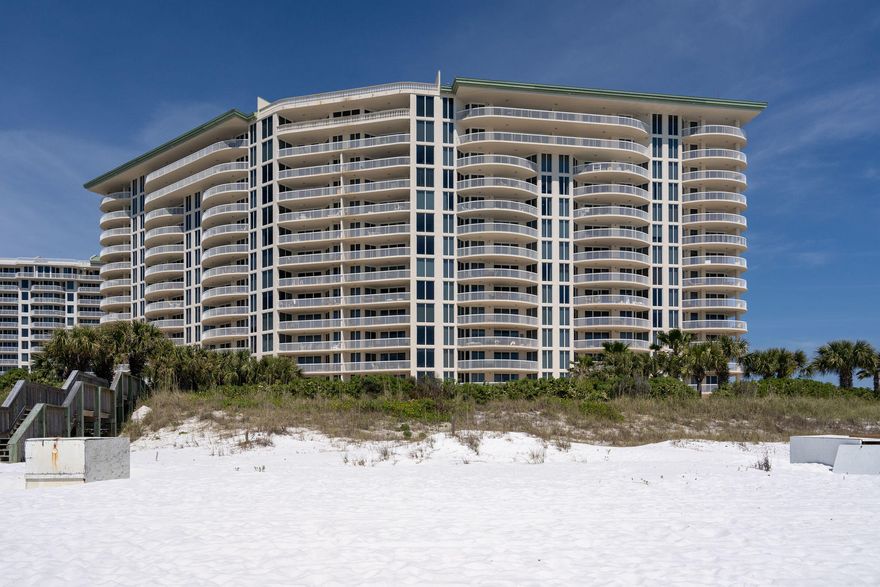 Welcome to St. Thomas, the premier building at Silver Shells. This open and expansive floor plan provides optimal views, privacy, a large gulf front living, kitchen and breakfast room with fabulous views out of floor to ceiling glass.The gulf front Master opens to an expansive terrace as does the living room. The 2 guest bedrooms share a second terrace that offers views of Henderson State Park. St. Thomas is a rental restricted building with an elegant lobby, boardroom/library, private beach side pool for residents only, deeded garage parking, climate controlled storage units and semi-private elevators. Silver Shells is a gated community boasting every amenity imaginable including 24 hour security, cardio and weight rooms, 4 tennis courts, basketball court, large lagoon pool, indoor pool