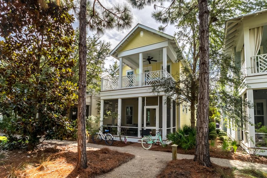 Very well cared for home situated beautifully on Dragonfly Park in Watercolor. This Huff built home has beautiful wood floors throughout, 2 park facing porches and is being offered furnished. First floor master bedroom, 2nd floor master bedroom, upstairs den and bunk room are just a few of the features.