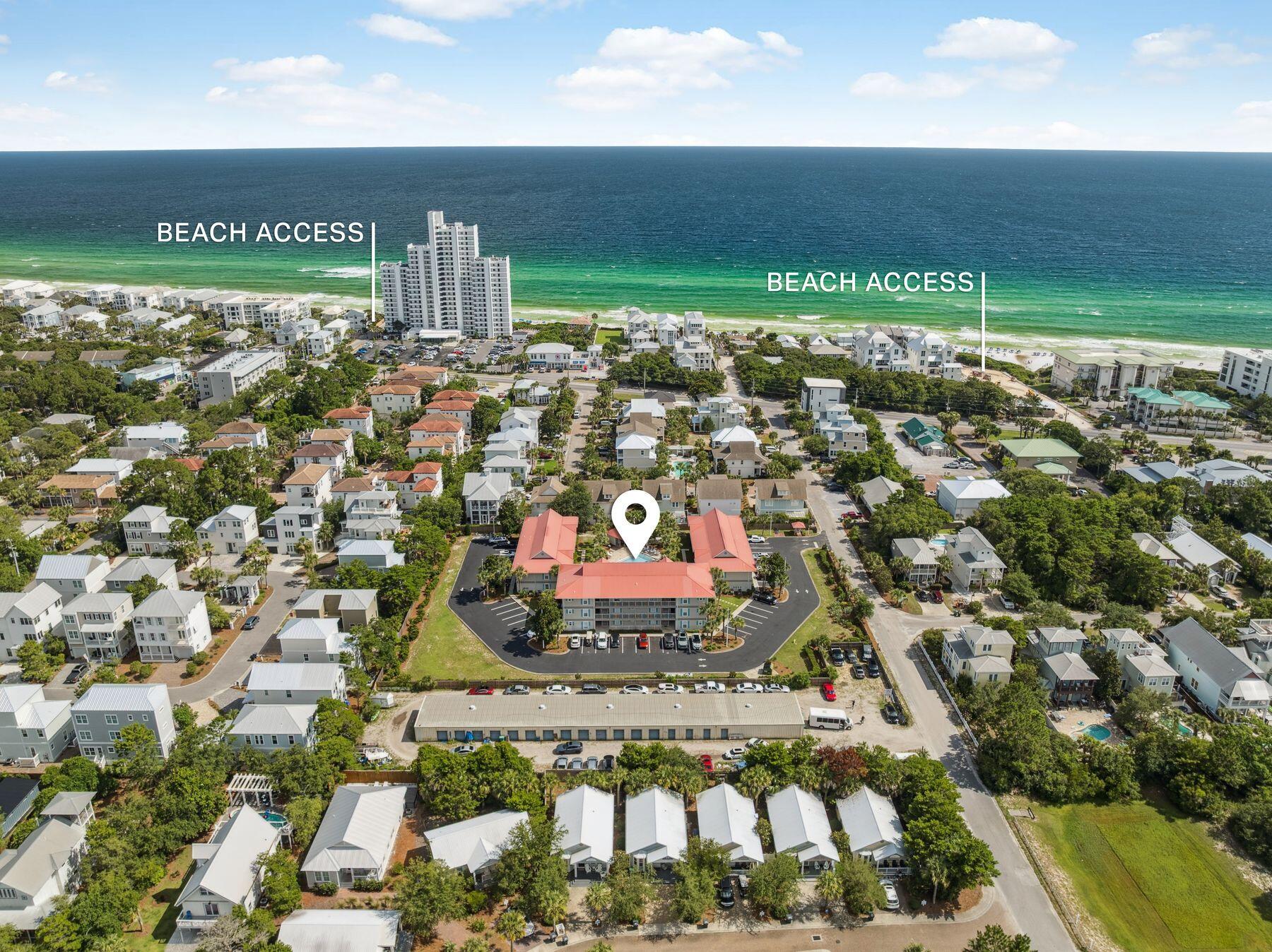 Tucked into a serene pocket of Seagrove Beach, this updated three-bedroom corner condo offers a relaxed pace and easy access to the best of 30A. Located in the low-density community of Rollin Tide Villas, Unit B4 boasts a rare combination of privacy, proximity, and charm.Bright and beachy interiors include a shiplap-accented living room with an electric fireplace, cozy breakfast nook, and remodeled bathrooms throughout. The open layout spills out onto a large private balcony--accessible from both the main living space and the primary suite--perfect for morning coffee or a sunset drink. With two queen bedrooms and a third bedroom featuring two full beds and a bunk, the home comfortably accommodates nine guests. Beyond the unit, Rollin Tide Villas delivers one of Seagrove's most generous pools, heated in the spring and surrounded by palms and tropical landscaping. With beach access just 350 yards away and a prime central location, you'll find everything from fine dining at Caf?? Thirty-A to pizza at Angelina's within walking distance, and Seaside, Florida, just a short bike ride away.
Ideal for peaceful getaways or lively family gatherings, this inviting retreat pairs comfort with convenience in one of the most walkable corners of Seagrove.