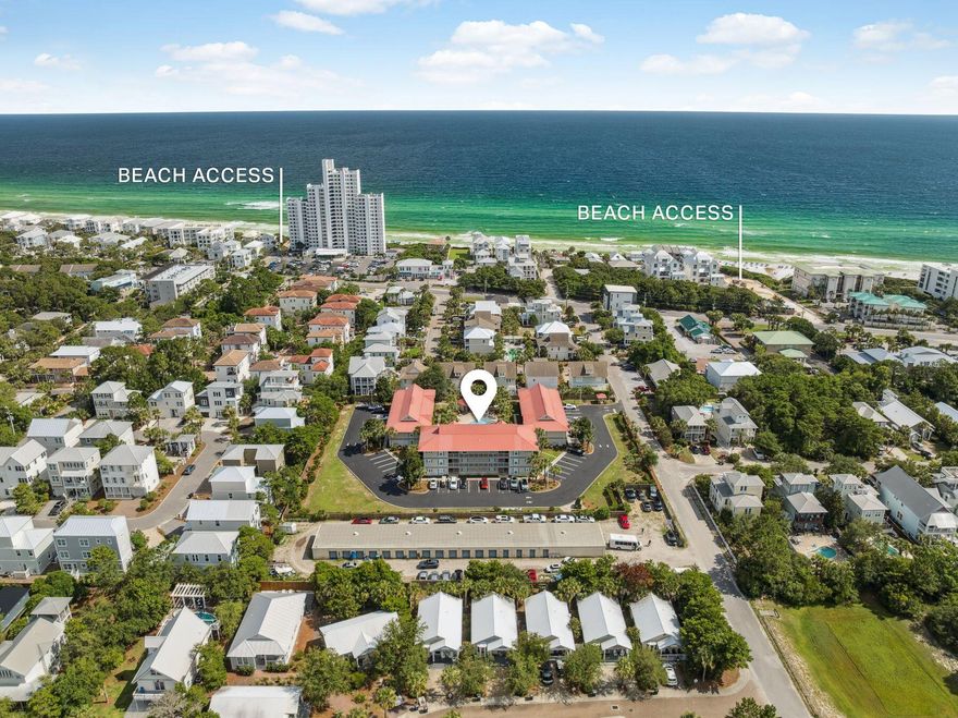 Tucked into a serene pocket of Seagrove Beach, this updated three-bedroom corner condo offers a relaxed pace and easy access to the best of 30A. Located in the low-density community of Rollin Tide Villas, Unit B4 boasts a rare combination of privacy, proximity, and charm.Bright and beachy interiors include a shiplap-accented living room with an electric fireplace, cozy breakfast nook, and remodeled bathrooms throughout. The open layout spills out onto a large private balcony--accessible from both the main living space and the primary suite--perfect for morning coffee or a sunset drink. With two queen bedrooms and a third bedroom featuring two full beds and a bunk, the home comfortably accommodates nine guests. Beyond the unit, Rollin Tide Villas delivers one of Seagrove's most generous pools, heated in the spring and surrounded by palms and tropical landscaping. With beach access just 350 yards away and a prime central location, you'll find everything from fine dining at Caf?? Thirty-A to pizza at Angelina's within walking distance, and Seaside, Florida, just a short bike ride away.

Ideal for peaceful getaways or lively family gatherings, this inviting retreat pairs comfort with convenience in one of the most walkable corners of Seagrove.