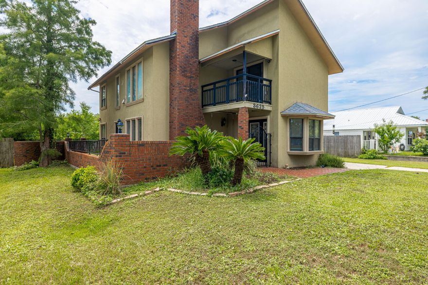 Nestled on a spacious 0.25-acre lot on the desirable east end of Panama City Beach, this unique home is full of character and coastal charm. The large lot offers plenty of room for a private pool! With 3 bedrooms, 3 full bathrooms, and two inviting living areas (one on each floor) there's space for everyone to spread out and enjoy. The oversized master suite offers a private retreat, complete with its own balcony, a large walk-in closet (with laundry hookup!), and a gorgeous en suite bathroom featuring a sleek, standalone soaking tub. Downstairs, you'll find a cozy living room centered around a wood-burning fireplace and a versatile bonus room that's currently used as a 4th bedroom, but perfect for guests, a home office, or creative space. Step outside to a private courtyard (SEE ADD REM. and patio ideal for entertaining, plus a powered workshop for hobbies or extra storage. Located just minutes from the beach, Navy base, shopping, dining, and entertainment, this home offers a rare combination of space, charm, and convenience in one of the area's most sought-after locations.