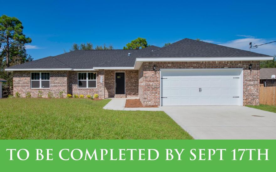 Completion Date: 9/17/21 The famous Maverick Plan now building off East Bay in Navarre. This 4 bedroom 2 bath brick home offers exactly what you are looking for. Wide open living room, dining room and kitchen space lined with Luxury Vinyl Plank Flooring. This split floor plan offers a spacious master suite, a luxurious master bathroom including a combined garden tub/shower combo with tile surround & double vanities. The kitchen includes solid wood cabinets with soft close doors & drawers. 3cm Granite in kitchen and bathrooms. High end finishes include vaulted ceilings in the living room & a single trey ceiling in the master bedroom, brushed nickel fixtures, lever style door handles, crown molding in the treys & more!