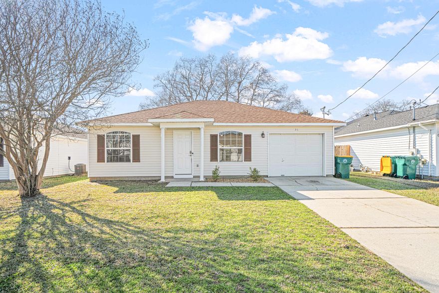Adorable 3/2 home in Mary Esther for Under $300k!Please, no subject-to offers.As you walk into this home, you're welcomed right into the living area. You'll quickly notice the newer LVP floors throughout the home. Upon walking through the living room, you enter into the dining area on the left and the galley kitchen on the right, and will be greeted with the french doors leading to your fully fenced-in backyard with a 6' privacy fence that was replaced only a few years ago! If you look through those french doors, you will notice the wooden deck where you can enjoy those warm evenings grilling out with friends and family or morning sunrises drinking coffee and eating breakfast. Back inside the dining area is where you will find the entrance to the primary suite which features his and-hers closets and the primary bathroom. Inside the updated bathroom is a beautiful wood vanity and an all-tile walk in shower. Back off the living room is where the hallway to the other 2 bedrooms and bathroom are. The two bedrooms are nicely sized with the same LVP flooring, and the updated bathroom sits in between them with a tiled-in tub and a newer wooden vanity.
The one-car garage is where you will also find the water heater, washer, and dryer, along with your attic storage access point!
For extra storage for your yard tools, etc, is a metal shed located in the back left corner of the backyard.
Key Things to Know:
- New HVAC Feb 2025
- Seller may replace roof with acceptable offer
- 5 minutes to Hurlburt
- 25 minutes to Eglin AFB
- 6 minutes to the new Publix
- 10 minutes to the Mary Esther Target
- 10 minutes to Sam's Club
- New Fire Station right across Hwy 98!