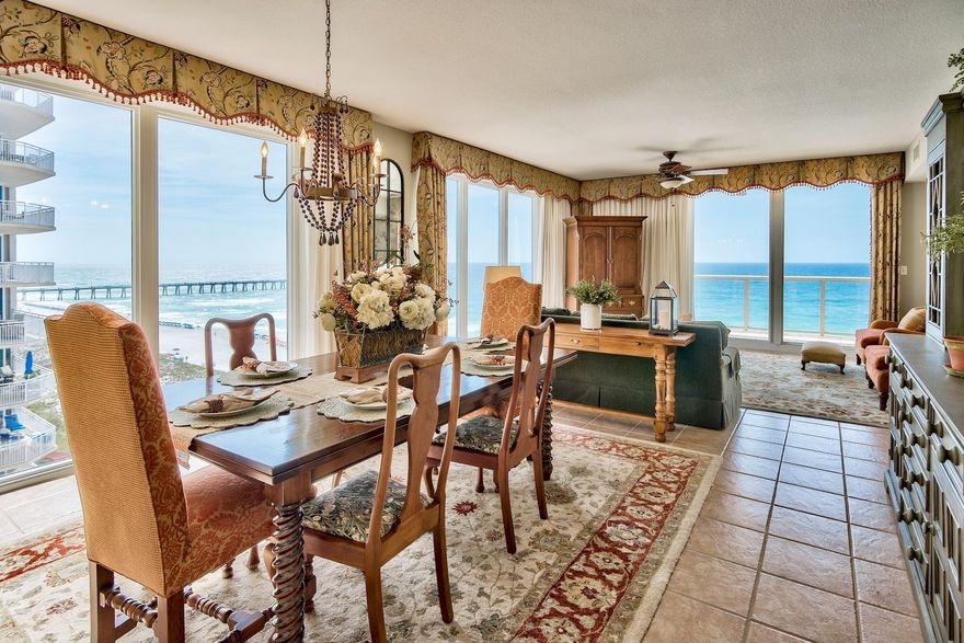 Located on beautiful Navarre Beach, at Caribbean Resort, this beautiful 3 bedroom condo is located on the 9th floor on the East-end of the buidling and has floor-to-ceiling windows providing amazing views of the Gulf of Mexico & Santa Rosa Sound. This unit is professionally decorated and is offered fully furnished for a turn key transaction. The spacious master bedroom has a wall of windows overlooking the gulf, sliding glass doors to the Gulf-front balcony, a seating area, a walk-in closet, and a private bath with dual vanities and an oversized jetted tub. The guest bedroom has a walk-in closet and a separate bath. The third ''lock-out'' bedroom can function as an independent unit with separate entrance, private bath, separate hot water heater and HVAC system, and private balcony. Caribbean Resort is a low-density building with only three units per floor. All are 3-bedroom units. Caribbean Resort units are accessed via 2 elevators and spacious tiled walkways surrounding an 18-story atrium. Amenities include a tiled breezeway entrance to the building and pool area, a seasonally heated pool, two pool-side hot tubs, a large paved pool deck, a large covered lanai area by the pool, a grilling/picnic area, a bike rack, security cameras, and ground floor storage cages for owners. Navarre Beach is a leasehold. The land lease fee for this unit is $250 per year. Title will transfer as an assignment of lease. Navarre Beach is one of last places in Florida that offers a slower paced, old Florida lifestyle with Emerald Green waters, Sugar white sands, Miles of bike and walking paths, Fishing Pier, Gulf Islands National seashore to the west and County park to the east with snorkeling and fishing.