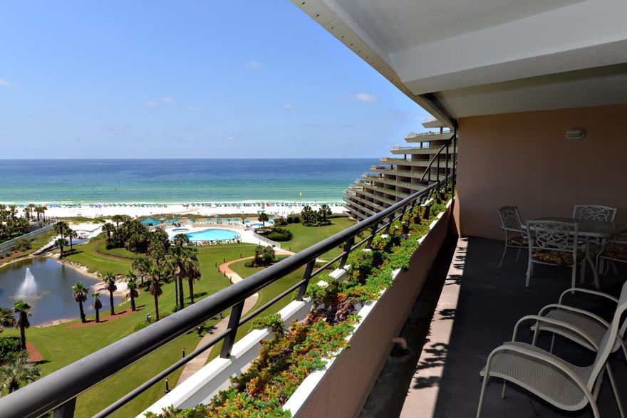 Gulf front Condo! Gulf views from living area, kitchen and master bedroom. Imagine this...in the morning, opening your eyes to the beauty of the emerald water, white sand and blue skies. In the evening, enjoying refreshments and cool breezes on the wrap balcony which is easily accessed from the living area AND the master bedroom. In this spacious unit all of the rooms are good sized. The kitchen is much larger than most units this size in other complexes. Floors are tile in the main living area and kitchen and laminate in the bedrooms. Other amenities include a separate storage room just to the right of the front door and covered parking. The complex abounds with amenities to include an awesome pool area offering two pools (one heated), waterfall spa and wading pool. There are four