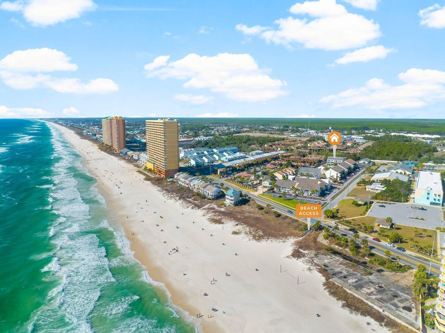 Turnkey Beachfront Retreat - Fully Furnished 1BR/1BA Condo in Panama City Beach! Welcome to your perfect coastal getaway! This modern, fully furnished recently renovated 1-bedroom, 1-bathroom condo is located on the first floor, offering easy access and a seamless indoor-outdoor living experience. the Patio faces South offering a sunny space for outdoor seating overlooking the pool. Stylish vinyl flooring throughout and large windows that flood the space with natural light, this condo is designed for both relaxation and convenience. pack up a beach chair and walk across the street to the beach where you have access to the most beautiful beached. Step outside onto your private back patio, the ideal spot to sip your morning coffee while watching the sunrise or unwind with an evening breeze.