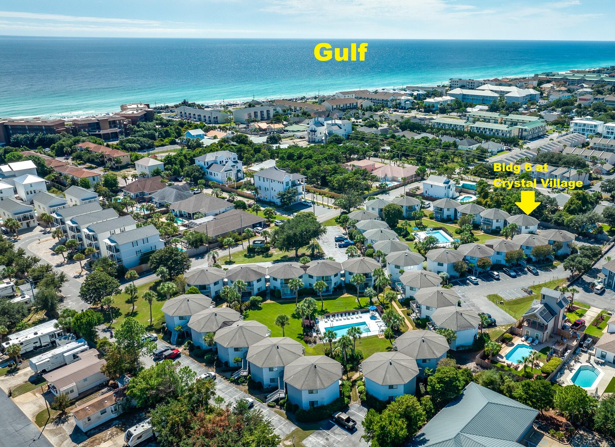 Must See This Smartly Furnished 2 BR Condo in Miramar Beach. New Kitchen w/ Quartz Counters & Updated Appliances. Primary BR w/ King Bed Is So Cool. Updated Primary Bath w/ Quartz Vanity & Modern Step In Shower. Guest BR Beautifully Updated w/ Twin Beds. Guest 2nd Bathroom Totally Remodeled Too. Updated Flooring Throughout. Deck Off LR Overlooks Pool & Greenspace. Convenient Stack Washer/Dryer. HVAC & Hot Water Tank Have Been Updated. Sleeper Sofa In LR For Added Sleeping Capacity. Ground Floor w/ Reserved Parking. Building #6 Located On West Side Of Complex, Nearer To Access To Beach. Community Room In Center Of Complex. Just A Few Blocks To Beach-Front Miramar Park & Pompano Joe's Restaurant. Make This One Your 2nd Home Or Vacation Rental. Call Today To View!