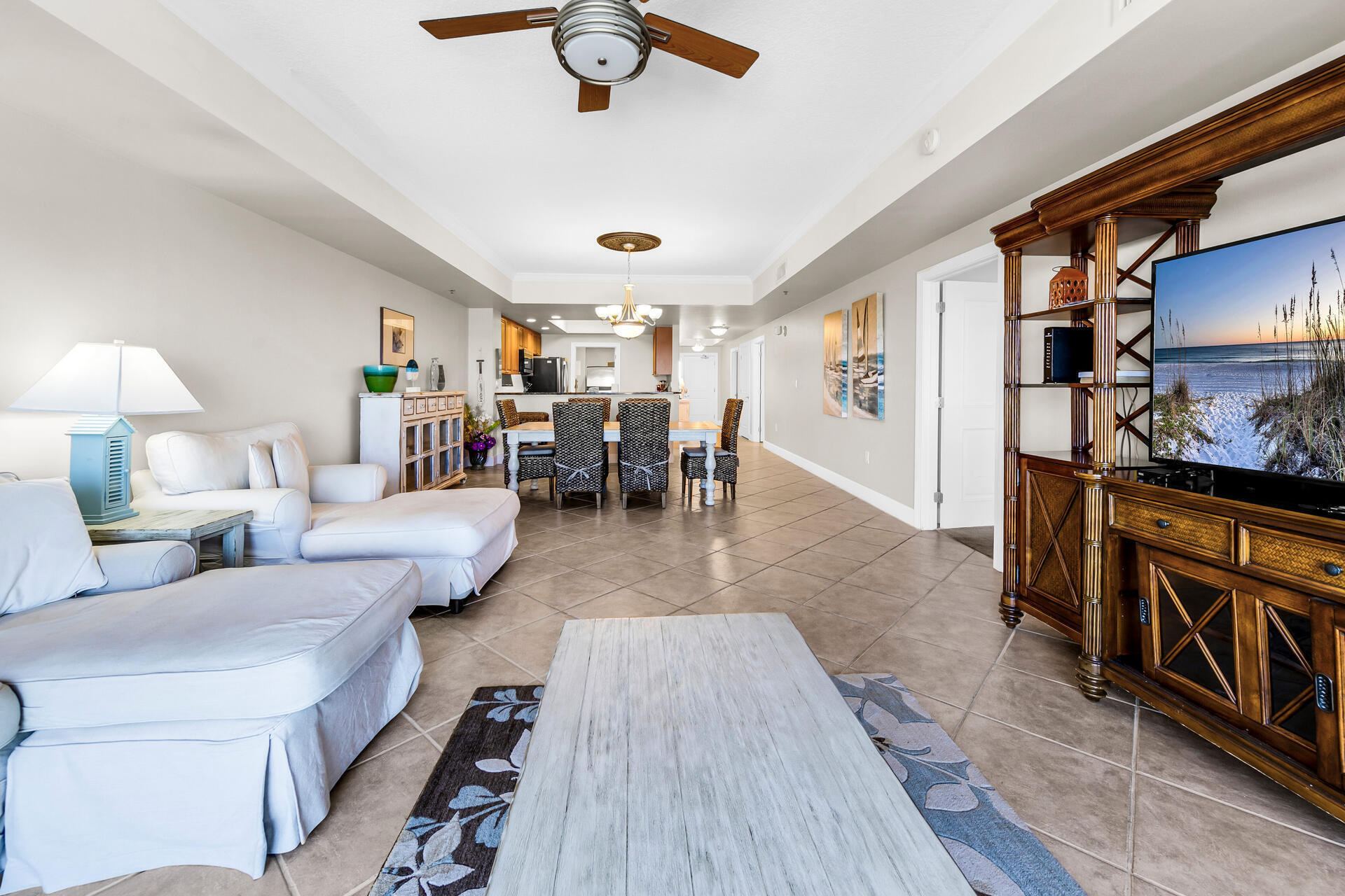 Discover true beachside living and boating bliss at Harbor Landing! Located in Holiday Isle, this gem offers deeded beach access. Enjoy easy access to the Emerald Coast's treasures. From the expansive covered balcony, soak in panoramic views of Destin's harbor, the emerald Gulf, and Harborwalk Village's fireworks. This retreat boasts two bedrooms with Gulf views, each with its own bath, ensuring comfort and privacy. New AC 2024. Inside, find an open-concept layout blending waterfront dining with outdoor entertainment on the balcony. Harbor Landing offers resort-style amenities, including two pools (one exclusively for owners), two hot tubs, and a gas grilling area with picnic tables. Own a piece of paradise where beach living and the boating lifestyle unite seamlessly.