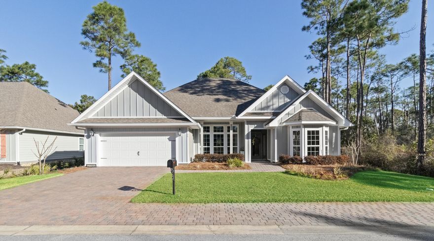 For those awaiting a 1-story, upscale home with a pool mins from the beach~ This is it! Located on an amazing privately-oriented lot, this former model home features 3 Bedrooms, 2 baths with a separate office. It's a fabulous open living, dining and kitchen lay-out over-looking the incredible outdoor living spaces. This expertly appointed home is being offered furnished with some owner exclusions. 

Enjoy your in-ground heated, saltwater pool, perfect for laps or merely relaxation and fun with family and friends. It has just been newly resurfaced. The oversized outdoor space offers an amazing outdoor kitchen with all the essentials and even a green egg. From the expansive open interior spaces to the outdoor living ones, this home is the perfect choice for entertaining. Mussett Bayou Estates is a small, quaint community of 17 homes, featuring double sidewalks, and only a few blocks from Highway 98.  This home offers the uniqueness of being oriented to the green spaces, beside and across, granting a level of privacy one can appreciate. 

A Shared Bay-Access area is in works. It's to be shared with the neighboring community of Hunter's Run. 

This home features a newer HVAC (4/23) with a transferable extended warranty. The flooring is a wood-look tile for ease of care through-out, with the exception of carpeting in the two secondary bedrooms. It has soaring tray ceilings in the dining, family rooms and primary bedroom, along with recessed lighting and upgraded lighting fixtures. The kitchen has upgraded appliances, a beautiful backsplash and soft white cabinetry. The garage is equipped with lots of storage mechanisms, and the lawn has a well for irrigation - which is a unique feature within community. 

Only minutes away are our gorgeous white sand beaches and  crystal clear waters of the gulf, not to mention all the retail shops and delicious restaurants of 30A. Sacred Heart Hospital and Grand Blvd ~ shopping, restaurants and movies ~ are only about 8 mins away as well.
Don't miss your opportunity to capture this lovely home. It has been impeccably maintained. The sellers have even had a pre-listing home inspection completed and cured the simple items found already.  This home is all queued up and ready for you! 

Disclaimer: All listing details are deemed to be correct but the buyer /s are responsible to verify all info as desired and needed.