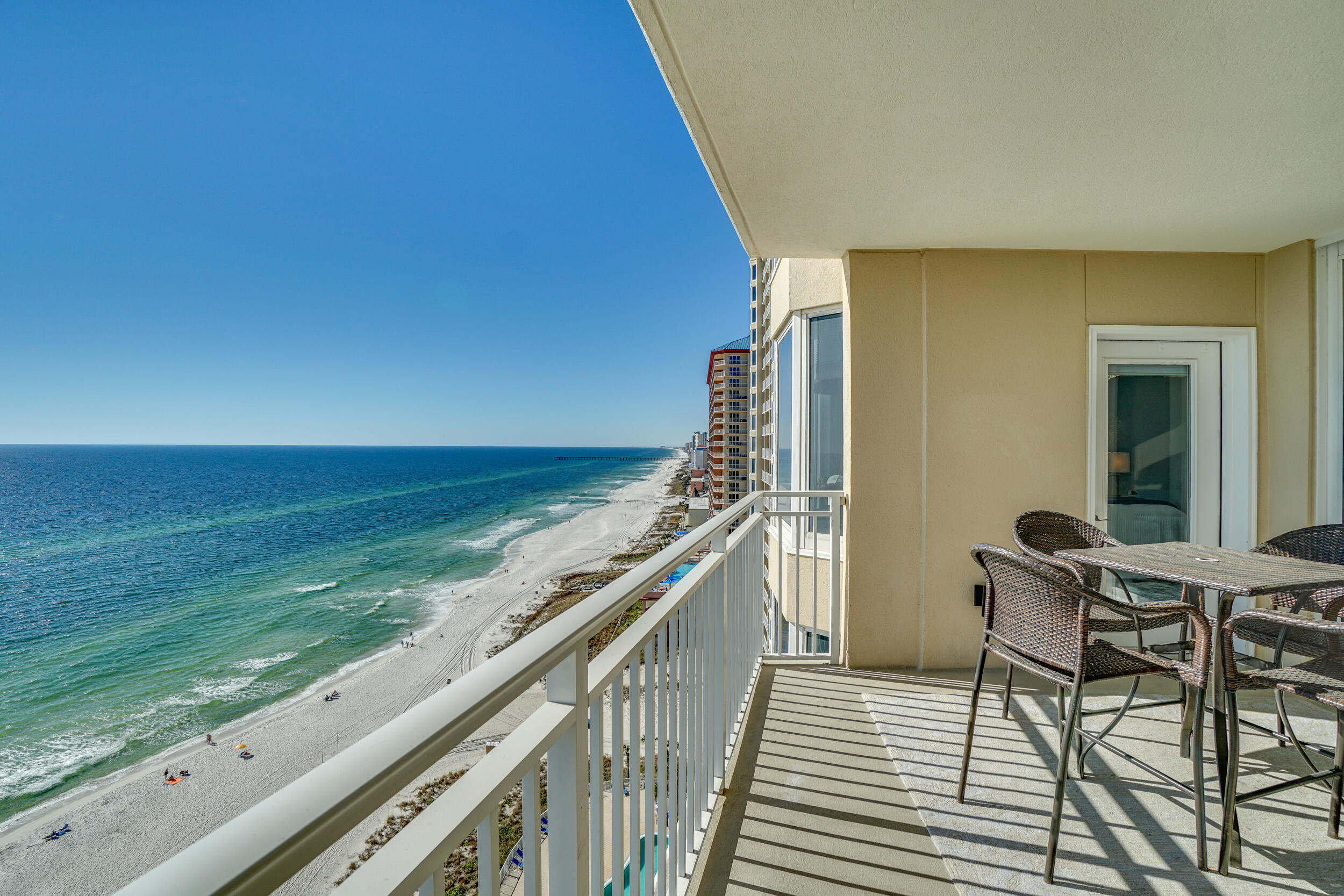 This completely remodeled 2 Bedroom, gulf front luxury retreat offers unrivaled amenities & water views. Perched on the 17th floor at Emerald Beach Resort with 1299 sqft & expansive vistas of the coastline from the Kitchen, Living & Master Bedroom. The Master Bath is extraordinary, with a marble-top vanity, double sinks, an oversized shower with rainhead & built-in display shelves. A bright, airy kitchen is stocked with quartz countertops & modern appliances. Bathroom 2 provides a beautiful marble vanity & tub/shower combination. The resort offers 3 pools, spas, a poolside tiki bar, outdoor grills, a giant poolside chess & shuffleboard, a fitness center, valet parking & two large parking garages. Enjoy the onsite Starbucks, ice-cream vendor, plus drinks & live music at the popular Sky Bar.