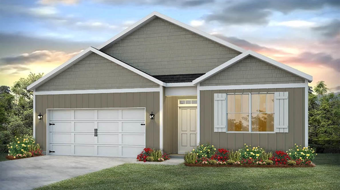 This is the Cali floor plan, 4 bedroom 2 Bath with 2 car garage. This is a split bedroom design with the additional rooms located just off the foyer and Bedroom 1 located off the large living room. The standard features include; stainless appliance -stove, microwave and dishwasher, shaker style cabinetry, Vinyl flooring throughout common areas and plush carpet with pad in bedrooms, Maxim lightingpackage, laminate counter tops and Moen plumbing fixtures. Construction is 4 sides Hardi vinyl with dimensional shingles, sodded yard with some landscaping atfront entrance. This home is being constructed with the Zip Sheathing system, providing greater protection than a traditional housewrap from damages due to wind, rain, and extreme weather. A standard Smart Home package includes a KwikSet keyless entry, Skybell doorbell, automated front porch lighting, an Echo
Dot device, and Quolsys touch panel which can be integrated to control your lighting, thermostat, front door and so much more.
A builder 10 year structural warranty is also included.
Pictures, photographs, floor plans, elevations, features, colors and sizes are approximate for illustration purposes only and will vary from the homes as built. Home and community information including pricing, included features, terms, availability and amenities are subject to change and prior sale at any time without notice or obligation. For Move-In/Completion Estimates: Ready dates are estimates only. Timing of completion of construction and buyer move-in are subject to contingencies contained in home purchase agreement and governing jurisdictions issuance of a certificate of occupancy, and may change due to forces majeures and other delays or disruptions outside the reasonable control of the Builder.