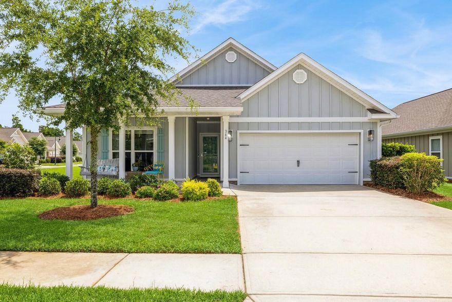 Enjoy the coastal lifestyle in this beautiful home located in the exclusive gated Firefly community of Hammock Bay. Just 22 minutes from the spectacular white sand beaches of the emerald coast!  Welcome to the stunning Delray model! Starting with curb appeal: a big beautiful front porch (only Delray Model in the neighborhood to have one), with Hardie board siding and dimensional shingles adding to the beauty.  This home has a spacious 2,029 square feet of living space with 4-bedrooms and 2-bathrooms. Enjoy the airy feel of 9-foot ceilings with crown molding in the main areas and primary suite. The elegance of granite counter tops throughout while the kitchen boasts a large island with additional storage and seating long with stainless steel appliances and a large walk-in pantry. There is a generous dining area in this open concept home. The primary bedroom features two separate walk-in closets along with a huge bathroom that includes a water closet, double vanities and a shower. Two spacious guest rooms share a full bath with a shower/tub combo. An additional bedroom can be used as an office or flex space, perfect for remote work or hobbies. This home in located on the biggest corner lot in Firefly and it's gorgeous landscaping provides privacy for the 9 x 20 concrete porch. Residents of this two-street subdivision enjoy exclusive access to a private pool, clubhouse and pickle balls courts, for Firefly owners only. For added convenience don't worry about mowing, mulching beds, trimming, fertilizing or treating your yard for army worms, that is all done for you! The friendly Firefly community has a monthly calendar full of activities along with the Hammock Bay Community wide activities. Additionally, as part of Hammock Bay, you'll have access to 3 additional resort-style pools with zero-entry features, dog parks, paved walking trails, fitness centers, 3 clubhouses, tennis and basketball courts, the General Store, Props Brewery, playgrounds, Food Truck Court, a bay-front pavilion and dock for fishing, and a nature preserve with 10 miles of trails. Whether you are enjoying the many community amenities and activities or relaxing in your beautifully appointed home, every day feels like a vacation. Don't miss the opportunity to make this exceptional house your new home!
