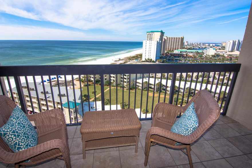 A warm Gulf breezes awaits you in this prime END LOCATION (side windows!) in the Sundestin Resort. $40K+ rental history! Beautifully decorated in a beachy theme that renters love and enjoy an established rental history in one of the best rental income buildings along the Panhandle. Enjoy a Gulf front master suite plus spacious 2nd bedroom. Partake in the many resort style amenities at the Sundestin Resort including: Bar & Grill, indoor and outdoor heated pools, hot tub, spa & fitness center, tiki bar, gift shop, massage therapy, game room, shuffleboard, conference center for meetings and, of course, the beautiful, inviting sugar white beach right in front! Well managed on-site rental and association program. The comparatively low monthly assessment fee includes ELECTRICITY, exterior insurance and telephone!