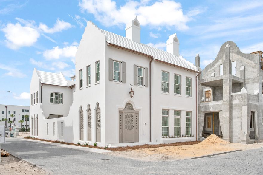 16 Chancery Lane is a south of 30A new construction custom home in Alys Beach designed by Chancey Architecture and built by Arkon. Ideally located, this corner site fronts a park overlooking Sea Garden Street. With 5 bedrooms, a two-car garage, an elevator up to the 3rd floor rooftop terrace, a private courtyard with plunge pool and ample storage throughout this house is well suited for full time living or comfortable getaways to the beach. Venetian plaster and upgraded fixtures, finishes and appliances are found throughout. Buyer may contract with Chancey Interior Design for furnishing and accessories package. House is scheduled to be completed November of 2025.