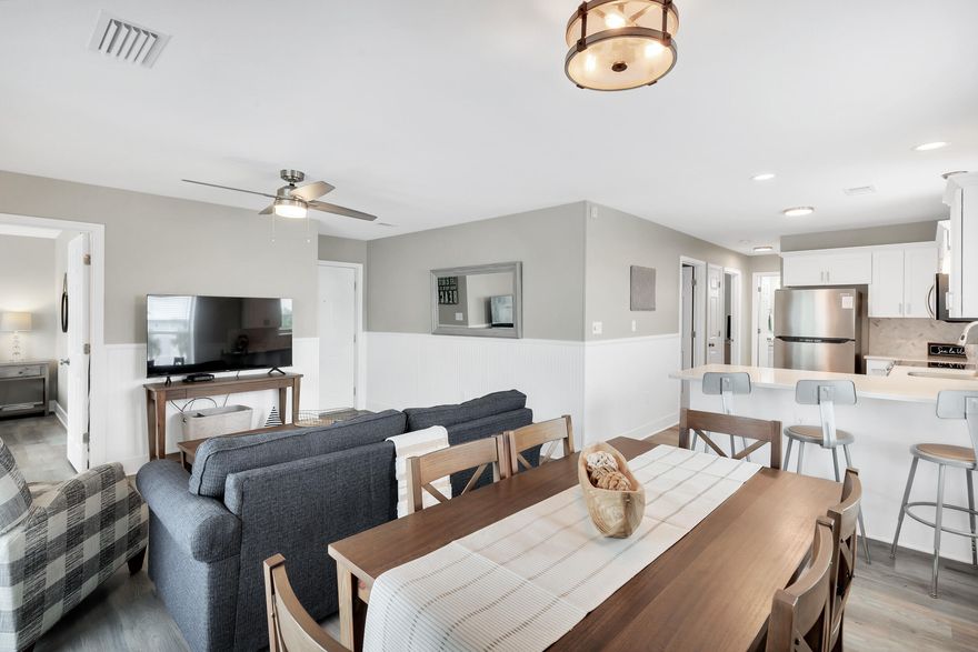 223 is modern and updated with beautiful coastal decor and a calming neutral palette. With over $75k in remodel, this 2nd floor condo is steps away from the sandy shore and the emerald green waters of the Gulf of Mexico and makes a great choice for your next vacation. The master bedroom includes a king bed, TV, private bathroom and balcony access. Bedroom 2 includes a queen bed and TV.  Bedroom 3 includes 2 twins and a TV.The crisp white kitchen overlooks the main living and dining area.  You'll always be part of the action even if you're prepping a vacation meal or a beach day snack. In the morning, brew up a fresh cup of coffee and head to your balcony to grab some Gulf breezes and Florida sunshine.