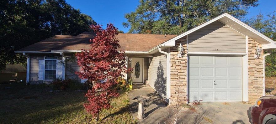 3 bedroom 2 bath house on a 0.26 acre lot in the heart of Crestview! Enjoy the peaceful neighborhood while being within distance of your favorite local shopping centers, restaurants, schools and entertainment.As for the condition of the house, it's actually in pretty good shape, entire AC system was replaced about a year ago, it has copper wires, kitchen and baths updated about 4 years ago (new sink counters, refinished cabinets, new tile, fixtures, and counters in the baths).  House is all ceramic tile, features a 1-car garage, wooden deck at the back, and a large storage shed.