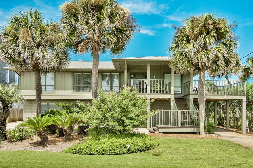 Here it is! Priced to move fast! A Here is a beautiful residence just across the street from the gulf on the sought after Blue Mountain Road. This home has so many options. It can be a dual rental with each having - 3 bedrooms, 3 bath rental lockout that have separate entries or it could be combined and rented as a single unit with a lockable interior stairwell. Each floor has its own kitchen, dining room, den and washer/dryer. In the private backyard is a resort style pool and hot tub with large sunning area, barbecue area and shaded private sitting areas. There are 5 patios, parking for 9 and this gulf view home can actually sleep 31! Beach access is almost directly across the street. All this and no HOA fees! Show and Sell!