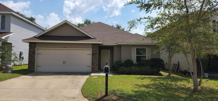 As far south as you can go in Crestview, literally minutes from 7th Group and Duke field and 30 minutes from the beaches. Located in Sandy Ridge Estates this great curb appeal home is ready to move in. Grand entry foyer with a drop station. 3 bedroom 2 bath open concept split bedroom design. Wonderful tile floors in kitchen, family room and wet areas. Seller will consider a $1000 allowance for carpet in bedrooms as it is original. Granite counter tops in kitchen with a breakfast bar and a dining area. Very nice refrigerator conveys with home. Owner's suite has a trayed ceiling and owner's bath has walk in closet as well as another closet, soaking tub and separate shower. Fenced back yard ready for your pups! Come and take a look today before it's gone