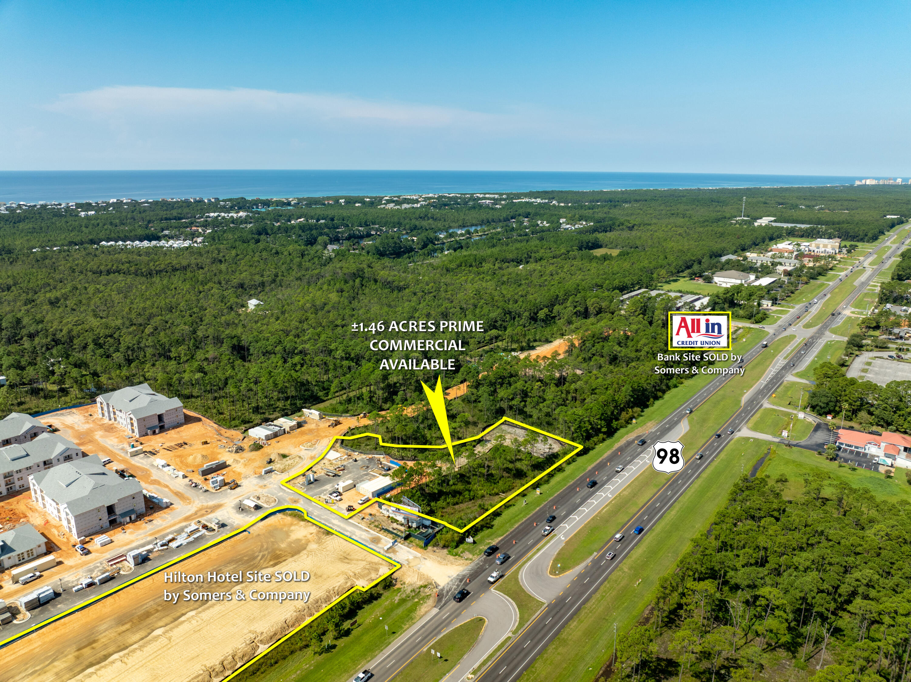 OUTPARCEL ENTITLED for a +/-15,000 square foot building! +/-1.46-acre corner outparcel of the mixed-use community known as 'Sandbar' fronting Highway 98 in Santa Rosa Beach, Florida with access to Sugar Drive and the forthcoming traffic light at Thompson Road, thus offering exceptional flow around the parcel. The strategic location will benefit not only from high visibility captured by the 40,000+ vehicles passing the site daily along Highway 98, but also the synergy with the mixed-uses surrounding the rare parcel, all economically fueled by the phenomenal growth that is occurring in Santa Rosa Beach and Scenic 30A, Florida. The superb quality of this offering is an extremely rare opportunity in the local real estate market. Please inquire for further details.