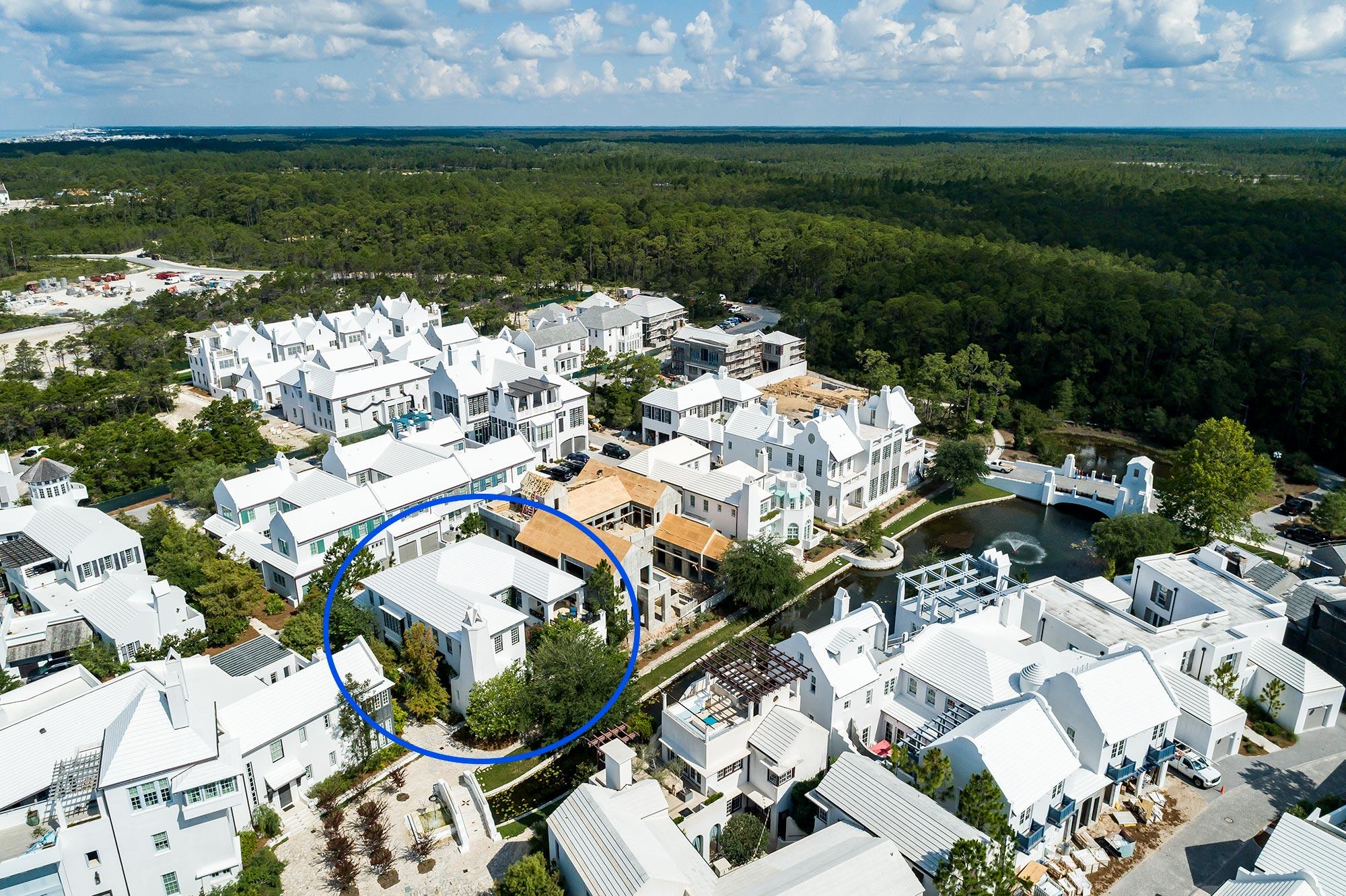 The encapsulated Cherry Orchard arrival to 74 Butterwood Alley from the Lake Marilyn pedestrian bridge is natures coveted entry to this beautiful home. Overlooking the iconic Lake Marilyn of Alys Beach, this incredible home is only 1 of 8 custom homes designed & built within this prestigious lake front setting.Domin Bock Architecture created a full-time living masterpiece by having the master on the 1st level paired with the gourmet kitchen & expansive living room having double height ceilings creates spaces perfect for entertaining. The 1st floor master lends itself to views of Lake Marilyn which opens to a veranda to enjoy the morning's expresso with the sounds of nature. This property provides 5,035 square feet of conditioned living having 5 bedrooms and 4 -1/2 bathrooms with