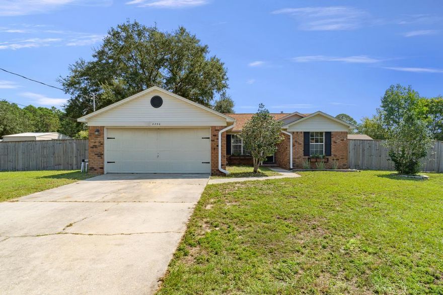 EAST NAVARRE with a BIG fenced in backyard! This cute starter home is looking for its new owner! The house has been freshly painted. Updates include, new flooring, baseboards, kitchen cabinets, and updated light fixtures. Head out back and enjoy the outdoors under a beautiful pergola and take in the ambiance of the custom koy pond in the back of the property. This property sits 5 minutes from the Navarre beach bridge and 10 minutes from Hurlburt's front gate. Schedule your showing today!