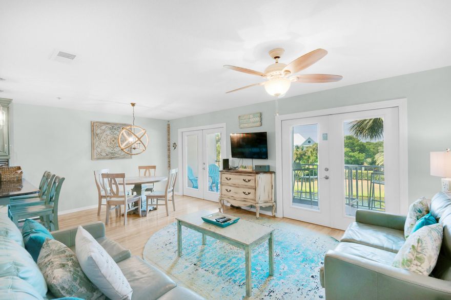Located in the heart of Gulf Place, one of 30A's most sought-after communities, this charming fully furnished condo offers the perfect blend of style and convenience.  Gulf Place is known for its vibrant coastal lifestyle, featuring three private beach access points, scenic nature trails, shopping, dining, and an array of resort-style amenities. Whether you're strolling to the beach, lounging by the pool, or enjoying live music nearby, everything Gulf Place has to offer is at your fingertips. Step inside this spacious 2 bedroom, 2 bathroom condo, where a thoughtful open floor plan showcases the beautifully updated kitchen boasting granite countertops, a sleek tall backsplash, and a breakfast bar.  The master suite features an en-suite bath, while the generous second bedroom and convenient hallway bunk beds make this an ideal retreat for families or guests. A large private balcony invites you to relax and soak in the serene surroundings of the lake, pool, and Gulf! Additional upgrades include a brand-new A/C and thermostat (2024) for enhanced efficiency, a newer washer & dryer (2021), updated bathrooms, and free high-speed internet for seamless streaming.Gulf Place offers an unmatched resort-style experience with three pools, two tennis courts, lush landscaping, and ample parking, all right across from the beach and the emerald waters of the Gulf! Whether you're seeking a profitable vacation rental or a personal getaway, this condo is a rare opportunity to own in one of 30A's most beloved communities. Don't miss your chance to experience Gulf Place Caribbean - schedule your showing today! 