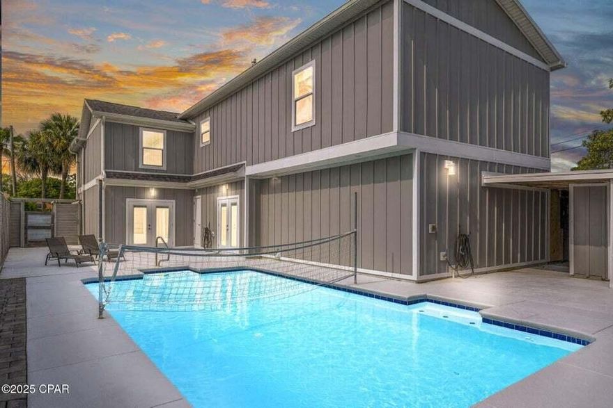 Tucked away in a well-established subdivision and on a large corner lot, this spacious and contemporary 4-bedroom, 3 full bath home also features two additional Bonus Rooms that can be used as a private office, media room, gym, playroom or guest bedroom, just to name a few. The kitchen boasts all stainless-steel appliances, a double oven, a gas range, a spacious island, and sleek quartz countertops accented by mosaic tiles that evoke the beauty of Florida's sandy beaches. One of the bonus rooms overlooks the sparkling pool, inviting you to enjoy poolside fun like volleyball or just relax on a sunny day. A convenient bathroom just off the patio also provides easy access for pool guests. On the other side of the home, you'll find a serene patio with a koi pond, a pergola, and lush landscaping, offering a peaceful spot for morning coffee or dining al fresco. Upstairs, three bedrooms share a well-appointed bath, while the private primary suiteaccessible via a hidden stairwell behind the kitchenincludes a spacious bedroom with a sitting area or office, a walk-in closet, and an ensuite bath featuring a jetted tub, double vanities and a bidet. The 2nd Bonus Room is also located upstairs and features a sink, countertops and the perfect set up for an office or studio. Outside, the two-car garage has plenty of storage, new garage door opener with wifi and the tool shed provides extra space for beach gear or a hobby area. The property also offers ample parking with an oversized paved driveway and a separate gravel parking area. Notable updates include a new roof, siding, and windows (2020), with impact windows throughout (minus 2 bedrooms). The downstairs AC was replaced in 2019 with wifi capability, the pool pump replaced in 2024, and a tankless water heater was installed in 2020. Not zoned for vacation rentals, so no need to worry about air bnb's next door! The home's location is a standout, boasting a trail at the end of the road, leading to Aaron Bessant Park &amp; Pier Park. The White Sandy Beaches and Emerald Waters are just one mile away. Also located within walking or golf cart distance of Aaron Bessant Amphitheater, Walking Trails, Pier Park, Restaurants, Dining and tons of Shopping. Inquire today to discover why Northwest Florida remains one of the most highly sought out areas and start living the coastal lifestyle you deserve.
