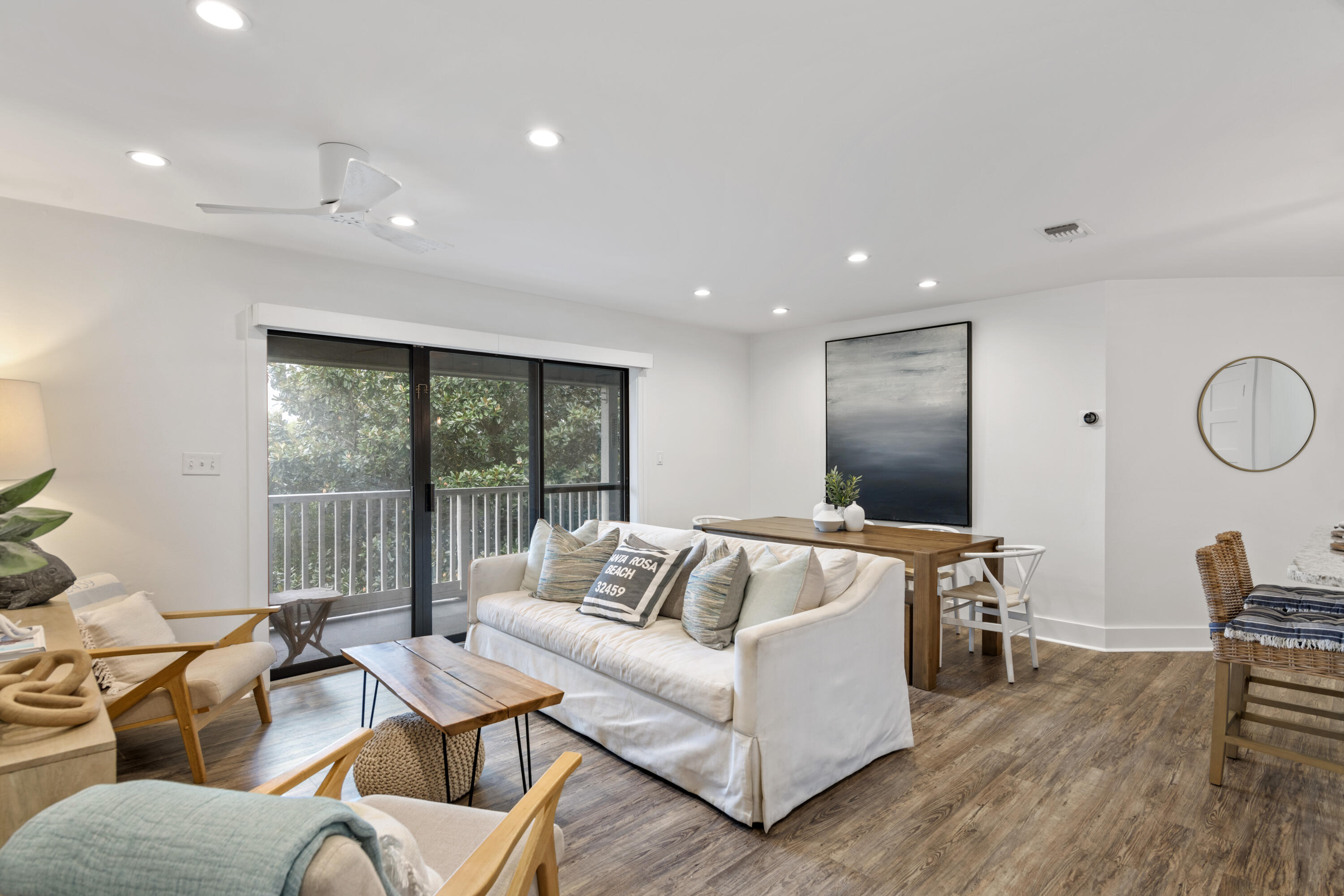 This 3rd-floor condo is in Beachwood Villas, in the heart of Seagrove on 30A. It has been recently upgraded with 3 bedrooms and 2.5 bathrooms and offers a spacious covered patio with a peaceful view of the treetops and a lovely green space. Just across the street from public beach access, this condo is perfect for anyone seeking to enjoy the Gulf's white sandy beaches and emerald green waters. Beachwood Villas offers two pools, plenty of green spaces, and lighted tennis courts. This 3-bedroom unit is fully furnished and perfect for your vacation plans.