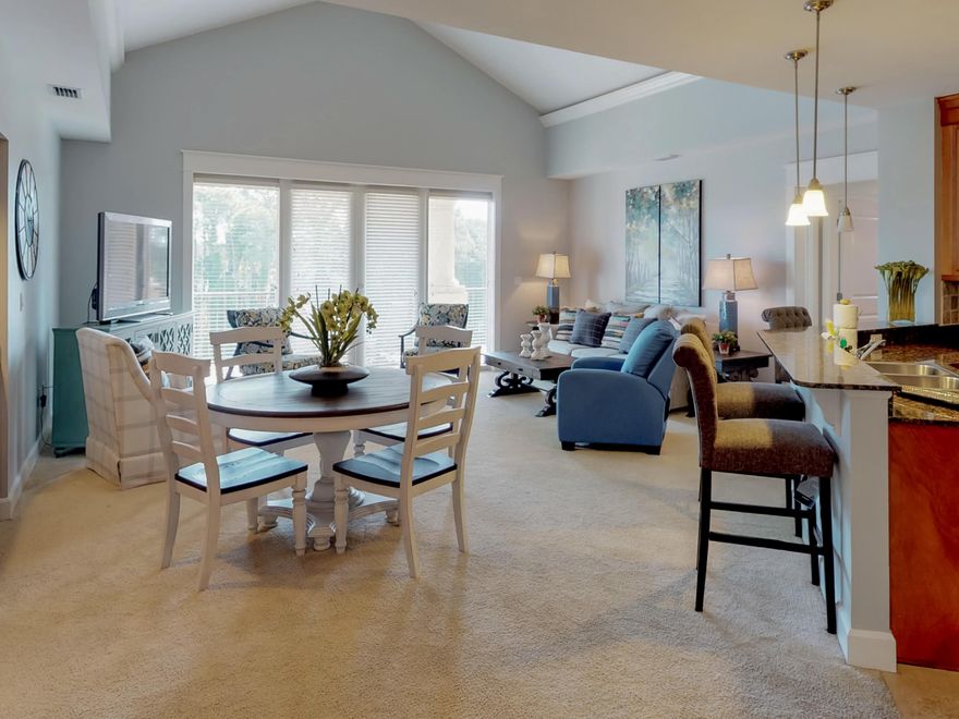 Recently professionally re-decorated so it looks brand new. Great golf course and lake views, short walk to the beach,a garage and vaulted ceilings in this top floor 3 bedroom make it a super find. Easy to show as owner has taken it off rental to get it sold. Newly painted in June, 2017. Ready for a new owner call to see today!