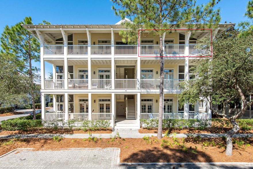 Desirable Phase 1 Watercolor Condo overlooking Cerulean Park just 2 blocks to the Beach! This Single Story Top Floor unit includes a large Master King Suite with private bathroom, additional Guest Bedroom with King bed and a Bunk Room all sleeping 6 comfortably. The expansive master suite offers a spacious bath with a jetted garden tub and separate shower. The spacious living area offers high ceilings with ample natural light and two french doors leading to a private balcony overlooking the park. The modern, galley-style kitchen is fully equipped with stainless appliances, a large sink, two windows and plenty of cabinet space. Condo is located in the first building at the front of Cerulean Park, close to the WaterColor Town Center and just steps to the beautiful beaches! Don't miss out on this location!