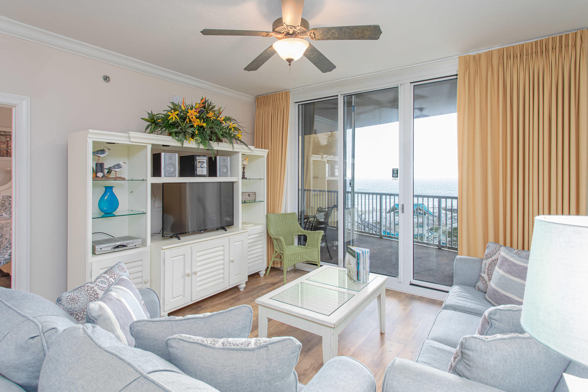 REDUCED! Entertain friends & family on your expansive yet private Gulf front balcony at the upscale Azure overlooking the pearl white sand and jewel green water that Okaloosa Island beaches are renowned for! This 3 bedroom 2 bath luxury condo has it all with 9' ceilings, granite countertops, tile wood-look floors, full size washer & dryer, stainless steel appliances, owner's closet; and master suite with walk-in closet, whirlpool and water closet. Azure boasts 2 pools (1 heated year-round), 2 spas, kid's splash pad, fitness center, garage parking and storage units. Conveniently located near world-class golf courses, and fishing. Walk to The Boardwalk with its multitude of dining, shopping, and entertainment options! Sold furnished and turn-key ready!