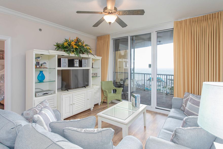 REDUCED! Entertain friends & family on your expansive yet private Gulf front balcony at the upscale Azure overlooking the pearl white sand and jewel green water that Okaloosa Island beaches are renowned for! This 3 bedroom 2 bath luxury condo has it all with 9' ceilings, granite countertops, tile wood-look floors, full size washer & dryer, stainless steel appliances, owner's closet; and master suite with walk-in closet, whirlpool and water closet. Azure boasts 2 pools (1 heated year-round), 2 spas, kid's splash pad, fitness center, garage parking and storage units. Conveniently located near world-class golf courses, and fishing. Walk to The Boardwalk with its multitude of dining, shopping, and entertainment options! Sold furnished and turn-key ready!