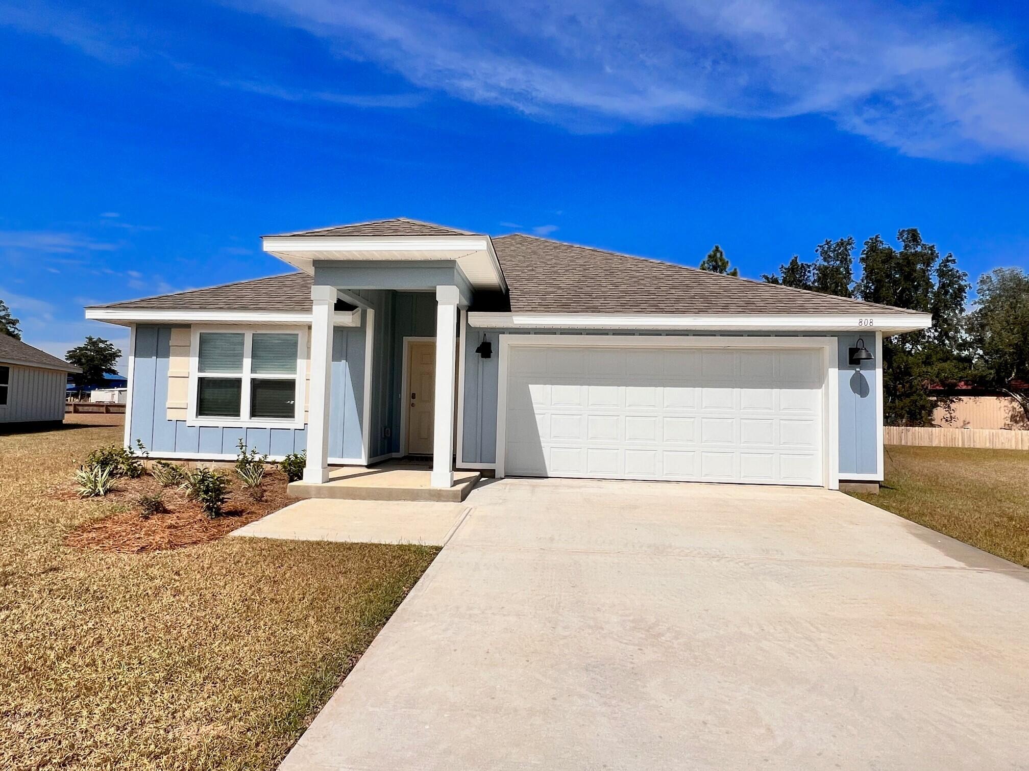 ALMOST MOVE IN READY! Shoal River Landing offers a community pool, pavilion, sidewalks, underground utilities in desirable S. Crestview. The charming Cali, one of our most popular open designs with 4 bedrooms, 2 baths, covered back patio, 2-car garage & a Smart Home Connect System with several devices. Well-designed kitchen offers relaxed living with lg. island bar, quite dishwasher, all stainless appliances, pantry, Granite & nice dining area. Spacious bedroom 1 & the adjoining bath feature a walk-in closet, extra storage closet, double sinks, Granite vanity large shower. Striking wood-look flooring Friese carpet in the bedrooms. Durable Hardie exterior adds to the GREAT curb appeal. Easy drive to the airport, military base, Ft. Walton/Destin area beaches & just minutes to golfing.