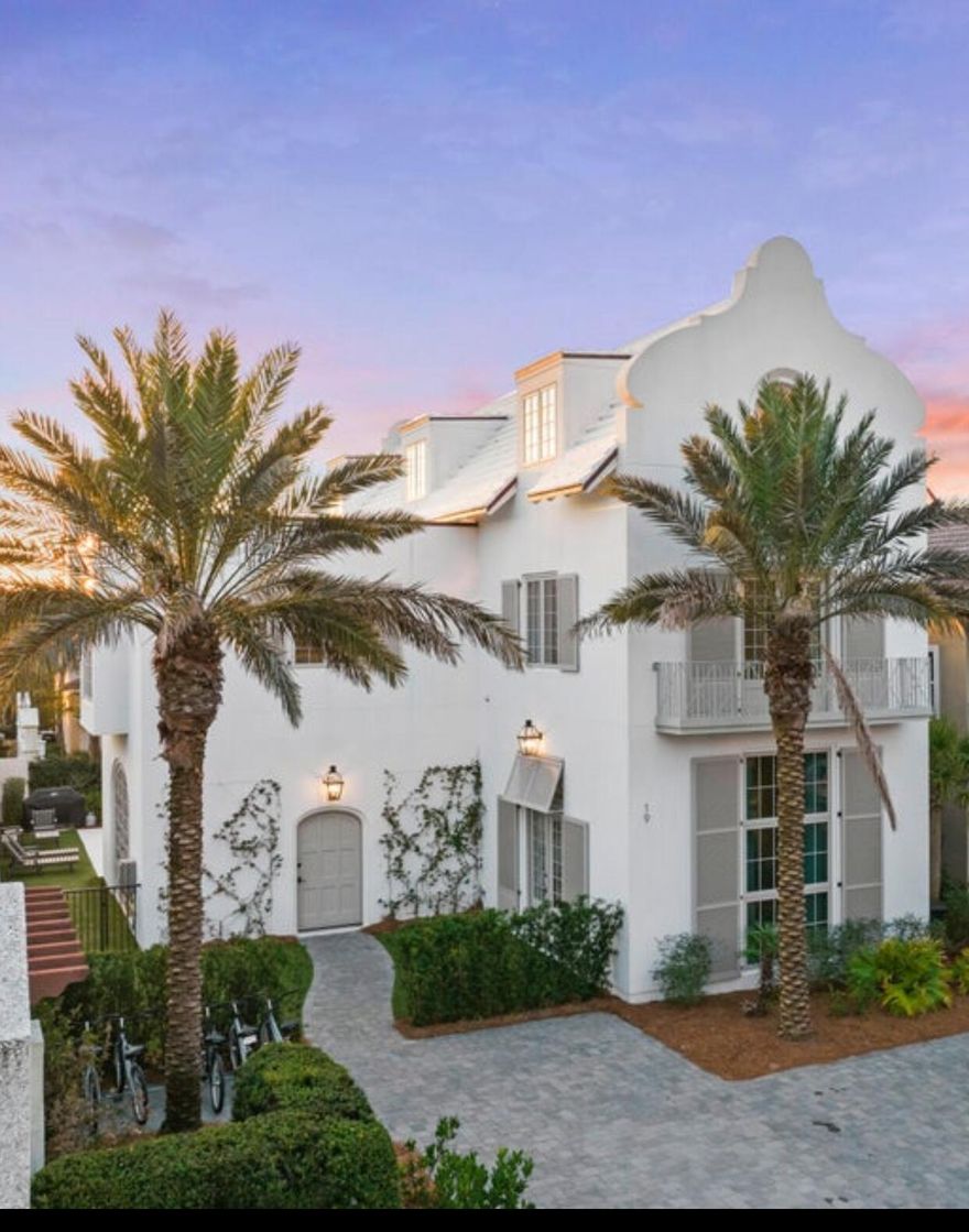 LOVE the WHITE architecture of the East end of Scenic Hwy 30-A? Elysee has that LOOK at a GREAT VALUE & is PERFECTLY LOCATED between ALYS & ROSEMARY BEACH. This GATED LOW DENSITY  community gives you the benefits...walk or bike to restaurants, shopping & a synergistic lifestyle of TRADITIONAL NEIGHBORHOODS. Over 4600 sf of SPACIOUS LIVING provides room for the entire family to enjoy. PRIVATE POOL & courtyard off LIVING/DINING area & kitchen provide an OUTDOOR OASIS. A Floating staircase w/ floor-to-ceiling windows leads to 2nd floor w/ MAIN SUITE & 2 guest suites. MASTER BATH is light-filled w/ soaking tub & spa-like marble & fixtures. There are 2 huge walk-in closets in spacious BR. 2 Guest suites are on 2nd floor totaling 5 BR which makes this a GREAT RENTAL Home. PRIVATE BEACH ACCESS