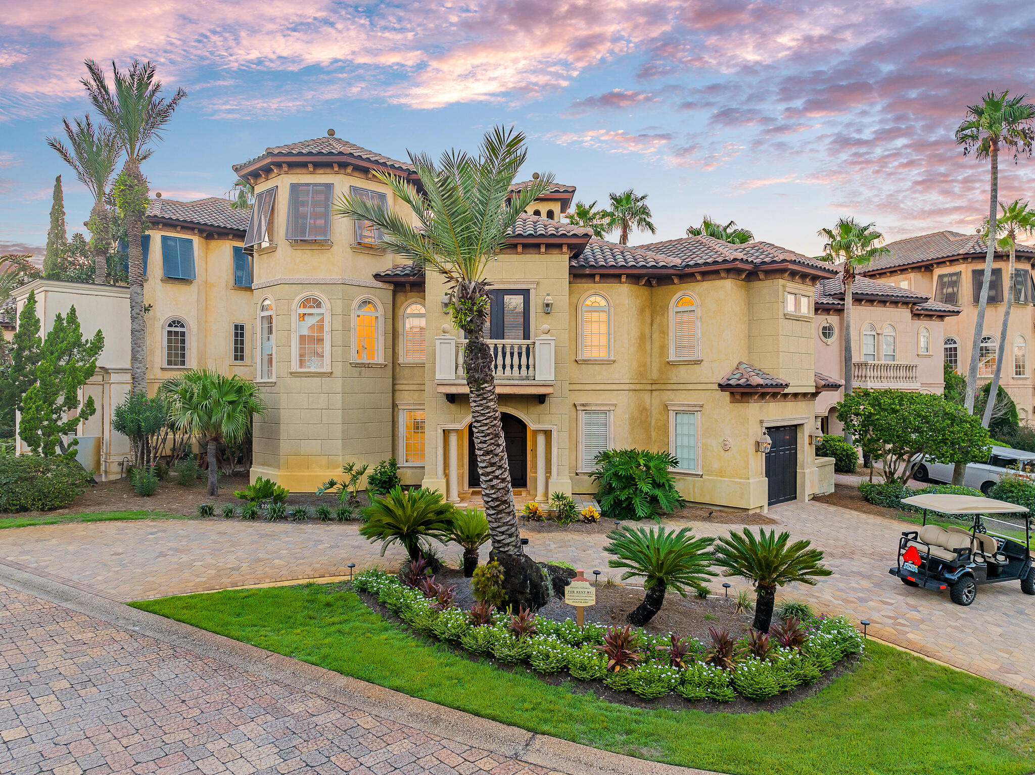 Prepared to be impressed by a coastal Mediterranean ambience when entering Saint Tropez, a privately gated beach community along Scenic Highway 98 in Miramar Beach, Florida. The exterior of this breathtaking Villa dotted with charming cobblestone streets, leaves one feeling like you have entered a European coastal village. As you enter the first floor of this magnificent retreat 'Haven's Getaway' you will find beautiful marble accents and porcelain tile flooring leading you to two guest ensuite king bedrooms. Both suites have private access through french doors leading to the covered patio which overlooks a lagoon style pool, water fountains, outdoor showers, a large Jacuzzi, bath house, and spa.