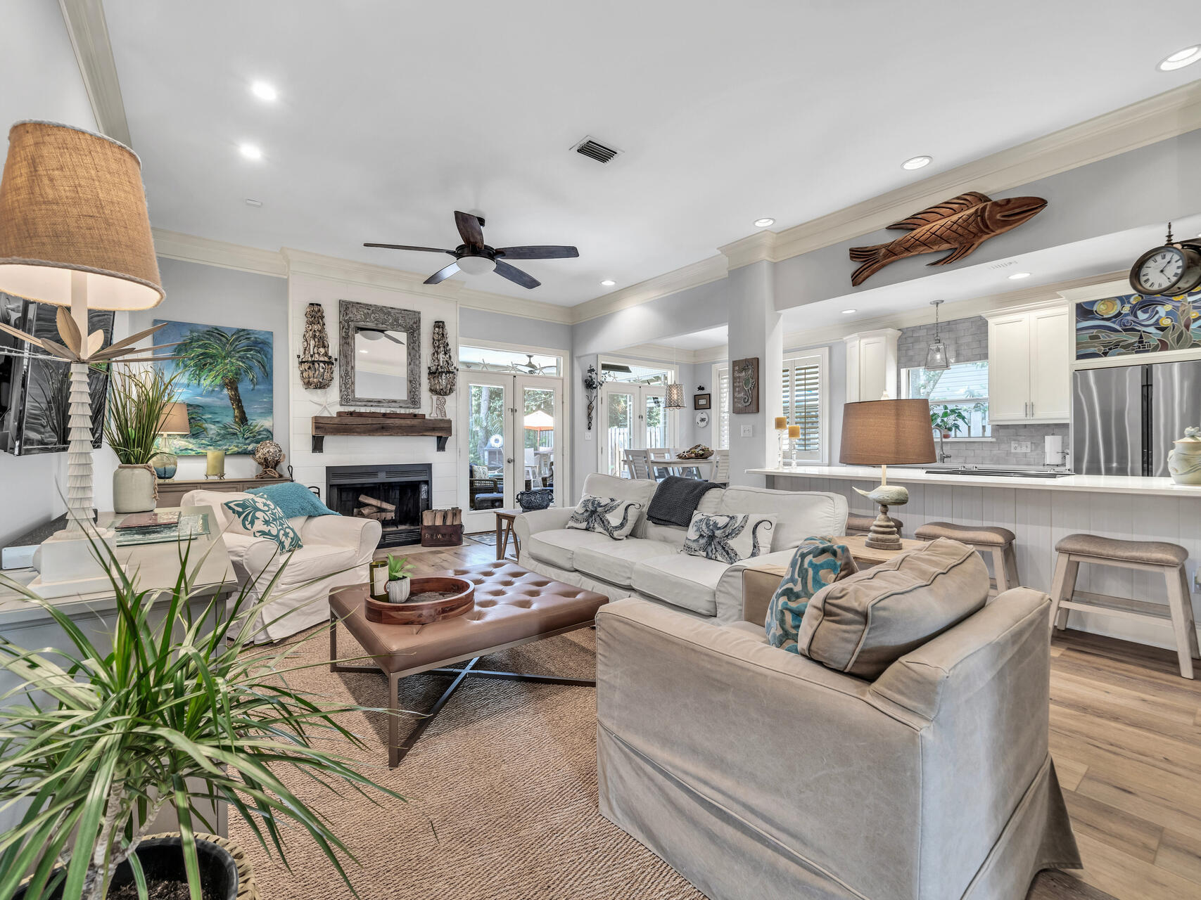 LOWEST PRICED HOME WITH PRIVATE POOL SOUTH OF 98! Welcome to your tropical oasis in desirable Escada neighborhood. This 4bedroom/2 bath completely remodeled ranch with 10' ceilings is walkable to Butler Elementary and the white sand beaches of 30A. Improvements include HVAC/WATER HEATER 2025,roof 2019,pool &paver patio 2021,lvp flooring/carpet, freshly painted, kitchen remodeled with expansive quartz counters and new stainless appliances. Updated baths, fireplace, extensive landscaping including outdoor fireplace & shower. Escada boasts community pool and a tennis/pickle ball court, basketball & clubhouse.