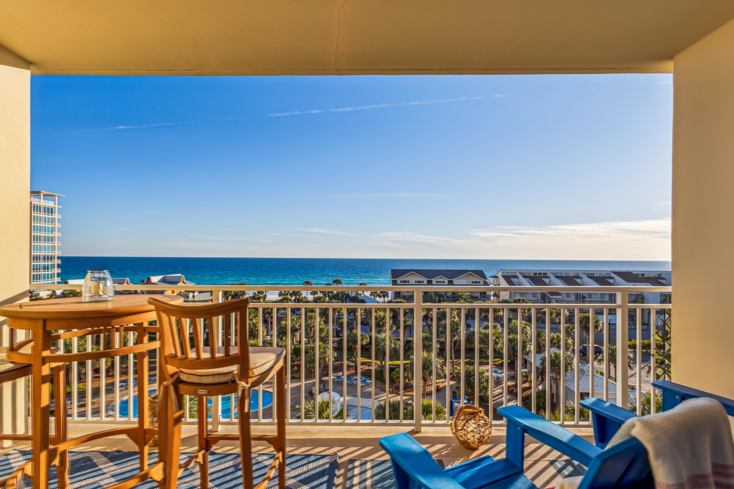 Escape to a dream getaway at this breathtaking condo! Featuring 2 bedrooms and 2 bathrooms, this stunning property offers panoramic views of the Gulf of Mexico from the kitchen, living room, and private balcony. Located in the heart of Destin, Sterling Shores is a premier destination that perfectly marries luxury, comfort, and convenience. Whether you're seeking a smart investment or a personal escape, this turnkey, rental-ready condo is an ideal choice. Sterling Shores promises an extraordinary beachfront experience with a private beach access and a host of resort-style amenities. Enjoy the choice of two remarkable pools: a sprawling 4,300 square-foot lagoon-style zero-entry pool and a heated Gulf-front pool, complete with sundecks and a seasonal tiki bar near the beachside grilling area. Additional features include a fully equipped fitness center and a 42-seat theater room for cozy movie nights. With ample parking available, you and your guests will enjoy ultimate convenience. Savor beachfront dining at the popular Back Porch restaurant just across the street or indulge in nearby culinary gems like Ruth's Chris on Restaurant Row. This unit is ideally situated in the building to offer the best views of the Gulf and pristine white sands! Never on a rental program and it's in excellent condition with new living room furniture, new beds and is one of the rare few that includes an outside extra storage room. This is the ultimate beachside haven-don't miss your chance to own a piece of paradise!