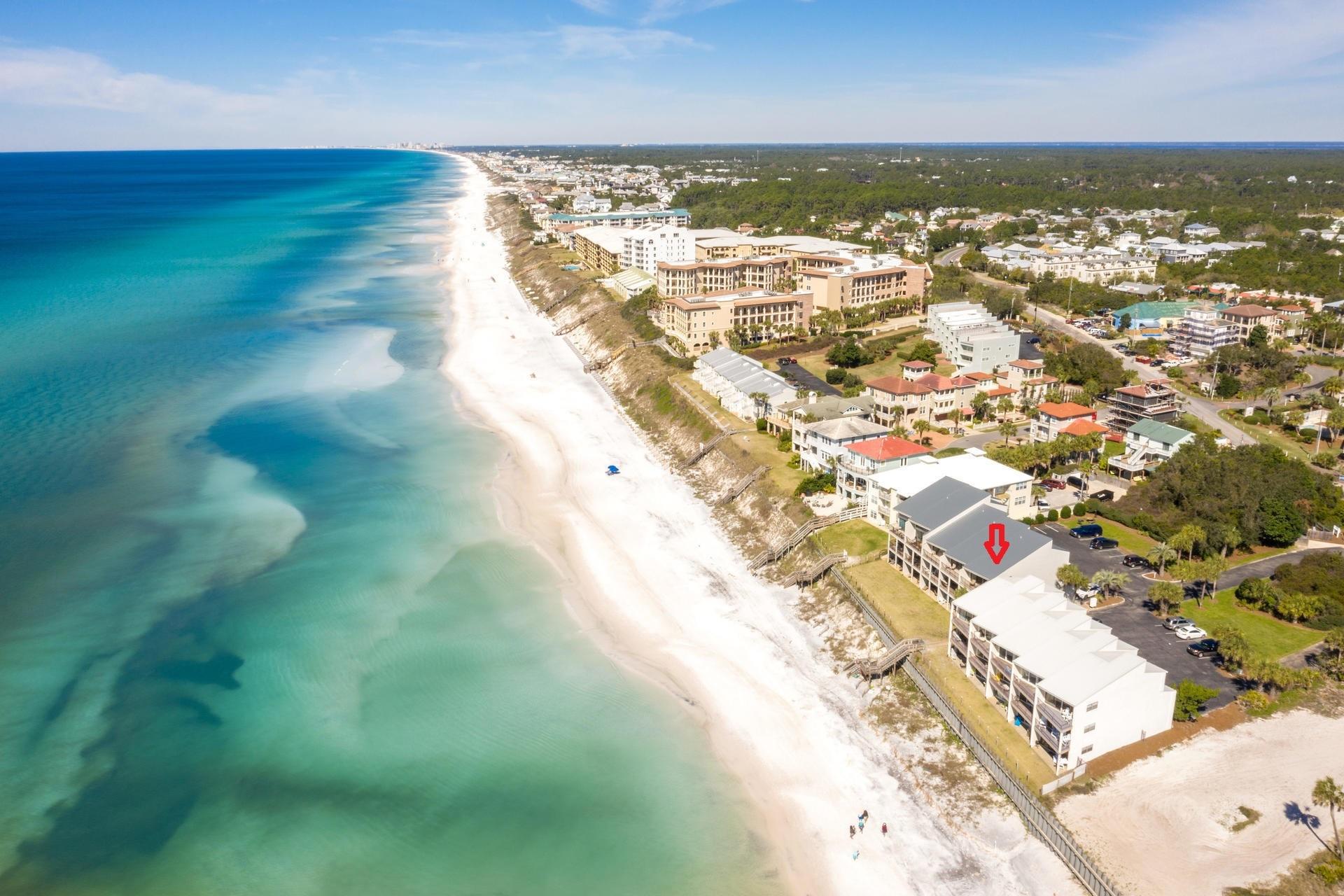 Breathe in the sea air and hear the waves crashing from this RARE 3- story upgraded Coastal end unit in Blue Mountain Villas with 3 full floors and expansive direct Gulf Front views from 2 floors! ALL new 2019 Luxury Vinyl Plank flooring throughout all 3 floors! Complete remodel of top 2 floors-2019. Master bath and 2 Guest bathrooms completely remodeled en suite bathrooms off ALL bedrooms. New stairway to 3rd floor-2019. New remodel of top floor added almost 200 sq feet to this Unit, making it unlike any others in the entire complex. Rarely available, this end unit is the perfect beach getaway or investment opportunity. With only one adjoining unit and no ''neighbors'' above, this unique property has more of a townhouse feel than condo and boasts private, gated beach access steps from