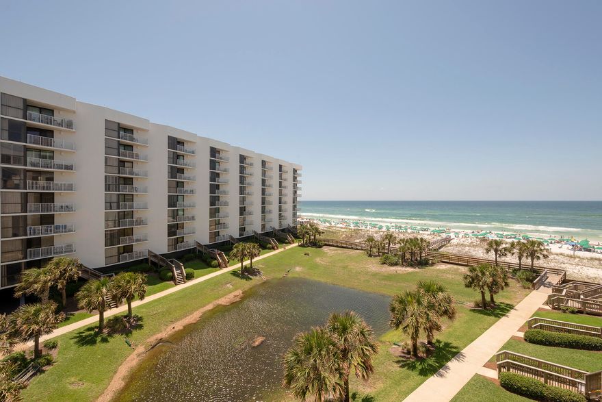 Gorgeous 2BR/2BA, 956SF Condo with Amazing Views of the Gulf.  Entering the condo, you are greeted by tile floors throughout the living space and an open living and kitchen area with amazing views.  The kitchen has been updated with a tile backsplash and granite countertops.  The living space is large with beautiful views of the Gulf & Beach.  The master bedroom features private access to the balcony & updated tile shower.  Other features include another bedroom with private access to the full hallway bath & a new washer/dryer.  Mainsail Amenities include 2 Pools, 700FT of beach, tennis courts, covered parking, gated entry, & 24hr security. See you at the Beach!!!