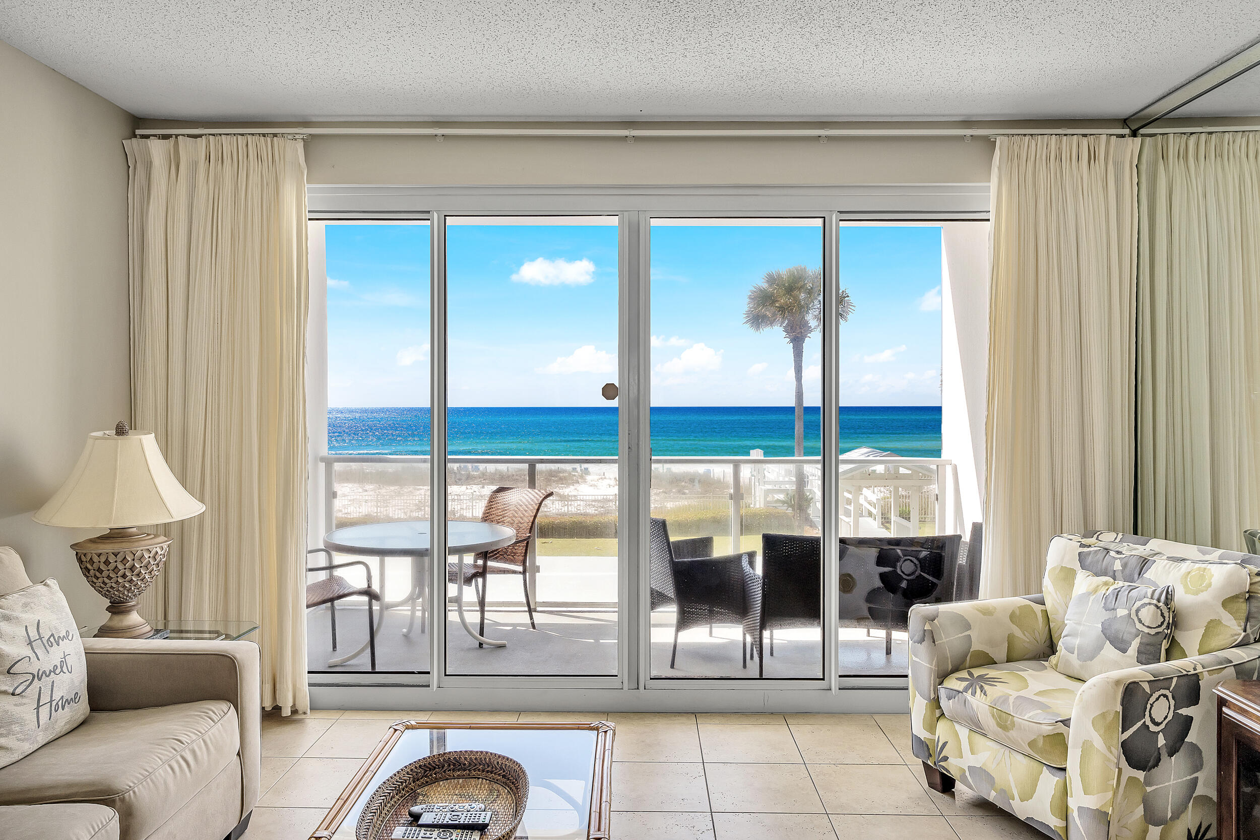 Great condo in Sterlings Sands, a beachfront resort in Destin, known for its FABULOUS view. This 2 bed/2 bath condo is conveniently located on the second floor. No need to wait for any elevators. The kitchen and living room offer an open layout allowing you to admire the beautiful view while cooking. In addition to being sold fully furnished other features are nice tile throughout, NO CARPET, steel appliances, granite counter tops, owner's closet, stackable washer & dryer. ***HVAC & FRIDGE REPLACED 2023!*** Sterling Sands features 460 feet of sugar white beach with daily beach setups, gulf side pool and hot tub, fitness facility and grill area. where you are close to shopping and dining. EXCELLENT INVESTMENT OPPORTUNITY!