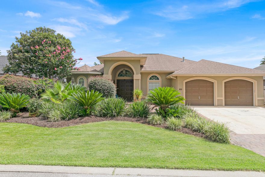 Paradise found in Bluewater Bay, Niceville FL! 3 BD/ 3 BTH w/ heated saltwater pool w/ a waterfall feature, in the upscale neighborhood of Chardonnay Estates. Well maintained and updated home. Garage is heated and cooled but not included in sf. Walk into the dining rm and great room space w/ a wet bar and soaring, 11 ft tray ceilings and crown molding. Engineered wood floors( 2019). Oversized owners suite w/ 2 separate closets. Then, enter the remodeled kitchen( 2019) w/ white , cabinets, granite counter tops and newer SS appliances, eat in kitchen and breakfast bar. Then flow into the 2nd living room w/ gas fireplace. all overlooking the beautifully landscaped, heated, saltwater pool and lush, grass area and entertaining area w/ a 9 and 7' fencing. NEW ROOF to be installed 7/22. HVAC 2017