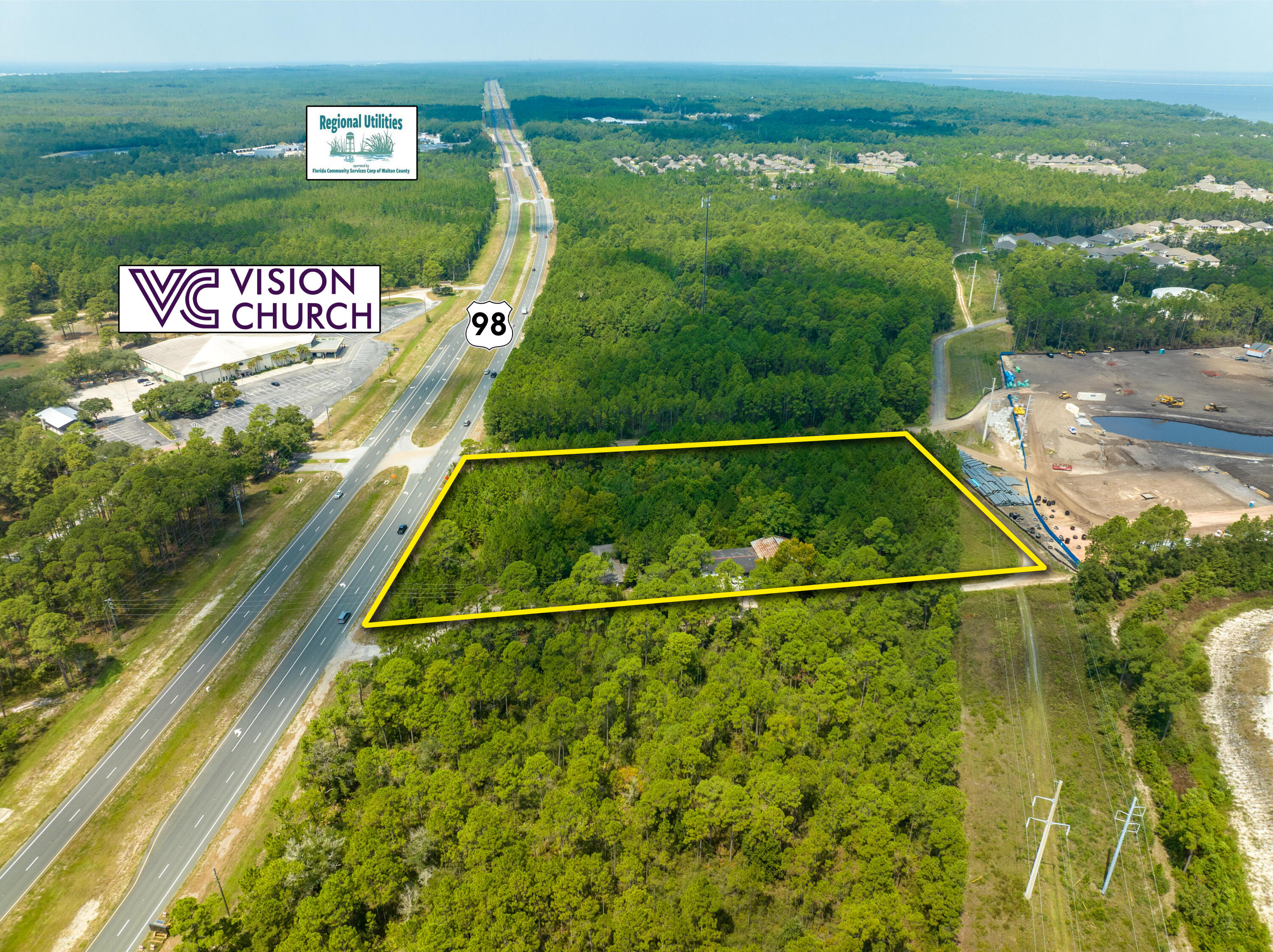 A rare, select parcel containing approximately 341' along Highway 98 in Santa Rosa Beach, Florida with an expanse of approximately 4.68 acres and coveted zoning classification of Village Mixed Use (VMU), according to the Walton County Land Development Code.  A former environmental study indicated no wetlands; rather, all upland acreage.  Please refer to the uploaded excerpt from the Walton County FLUM, as well as the boundary survey.  This site is surrounded by protected State Forest.  A host of mixed-use development scenarios would be plausible.  Please inquire for further details.